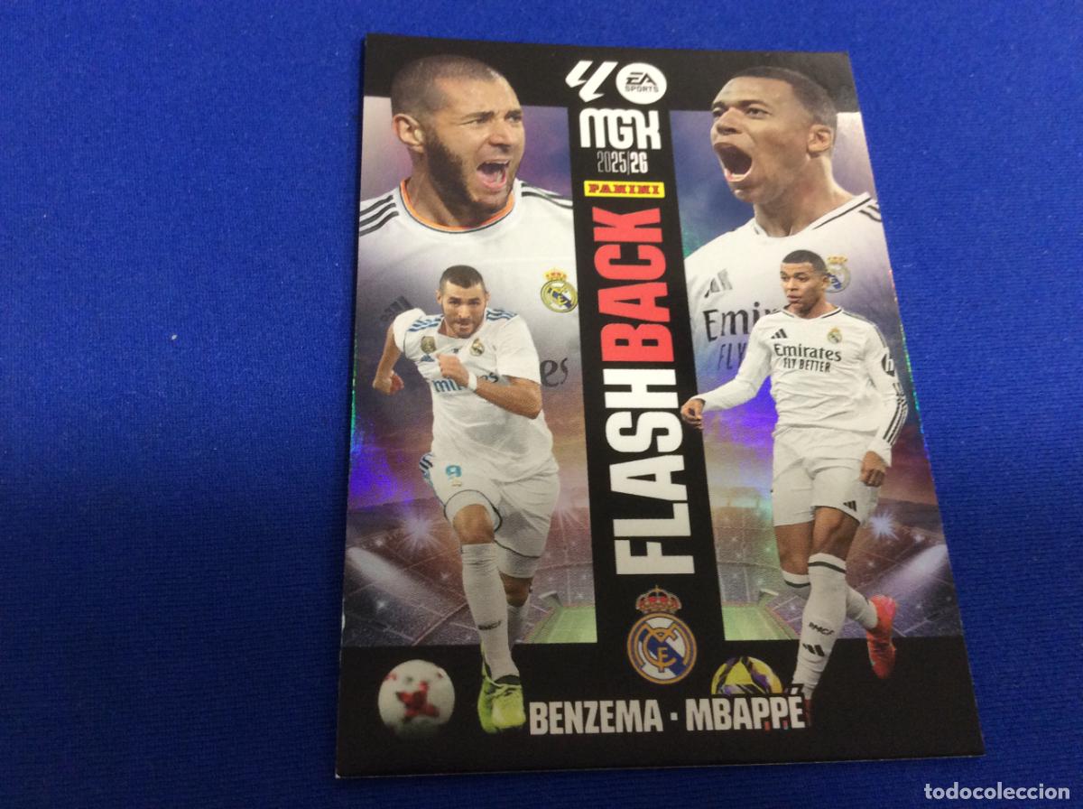 Cromos de f&uacute;tbol: 425 Benzema / Mbapp&eacute; Real Madrid Flash Back MGK La Liga 2025 2026 25 25 Megacracks Panini
