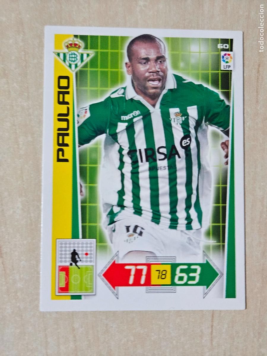 Cromos de f&uacute;tbol: FICHA N&ordm; 60 PAULAO - ADRENALYN 12 13 - PANINI 2012 -13 - CROMO - REAL BETIS