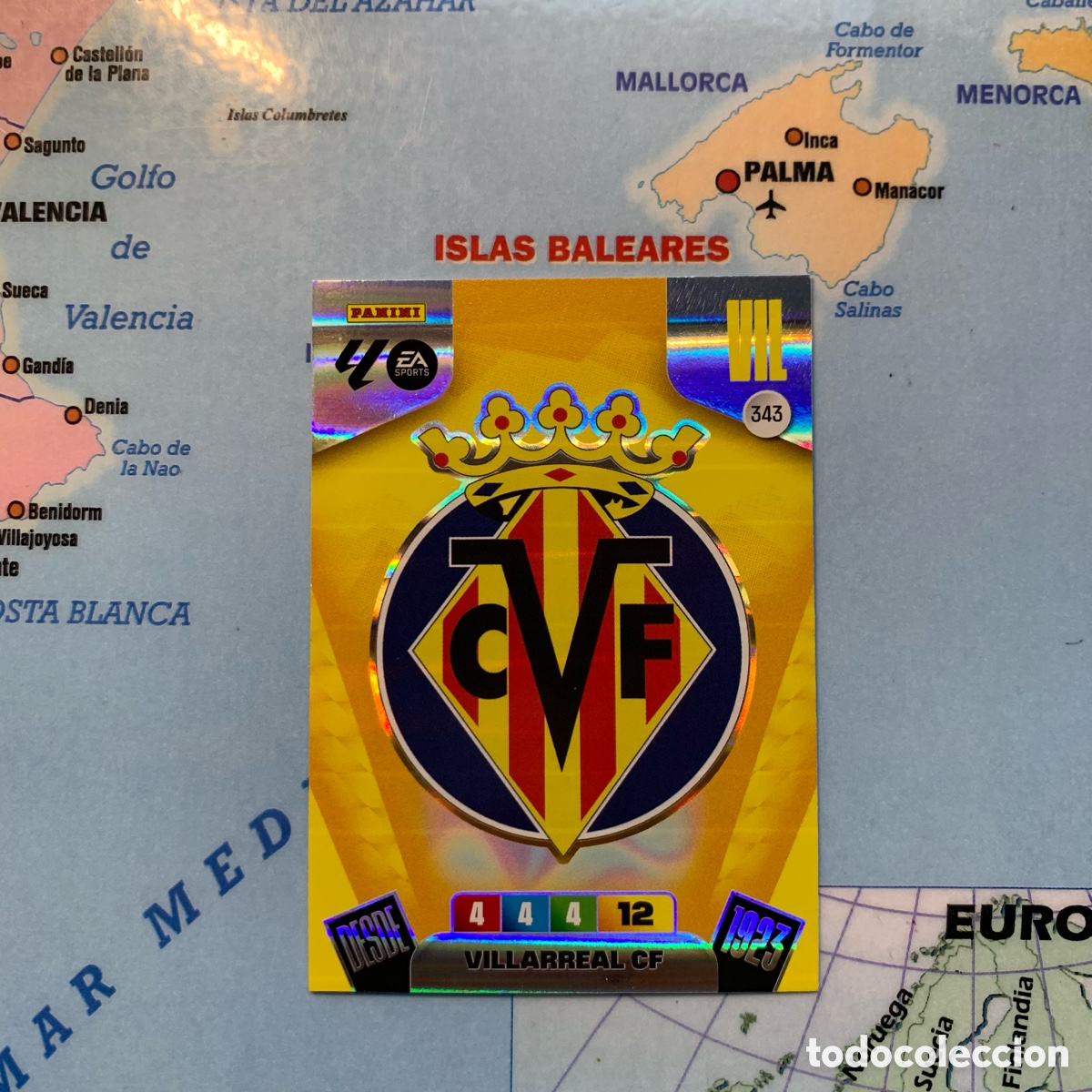 Cromos de f&uacute;tbol: Escud&oacute; del Villarreal n&uacute;mero 343 cromo adrenalyn XL 25-26 2025-2026