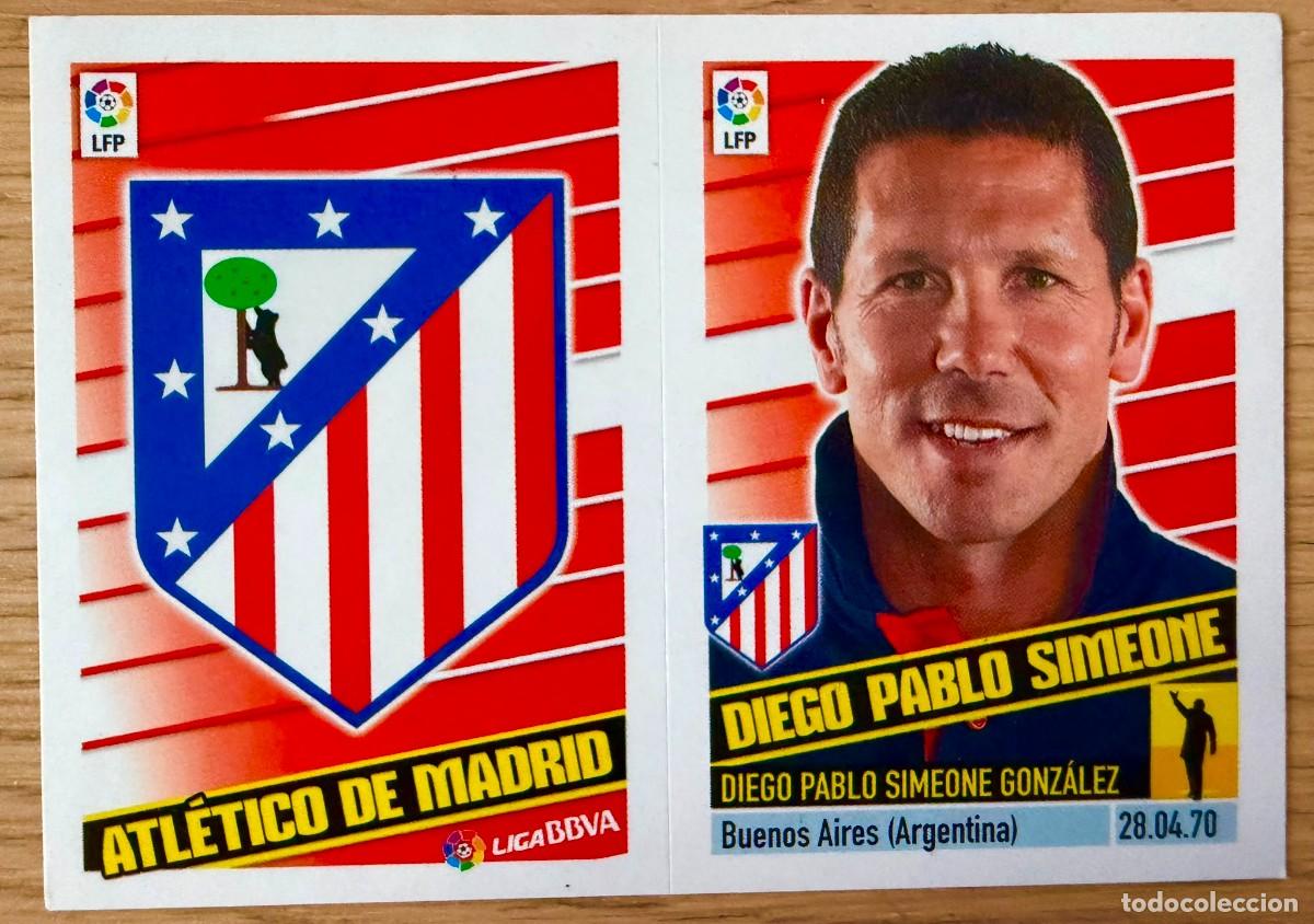 Cromos de f&uacute;tbol: 3 ESCUDO ENTRENADOR SIMEONE ATLETICO MADROD 13 14 2013 2014 LIGA BBVA EDICIONES ESTE SIN PEGAR