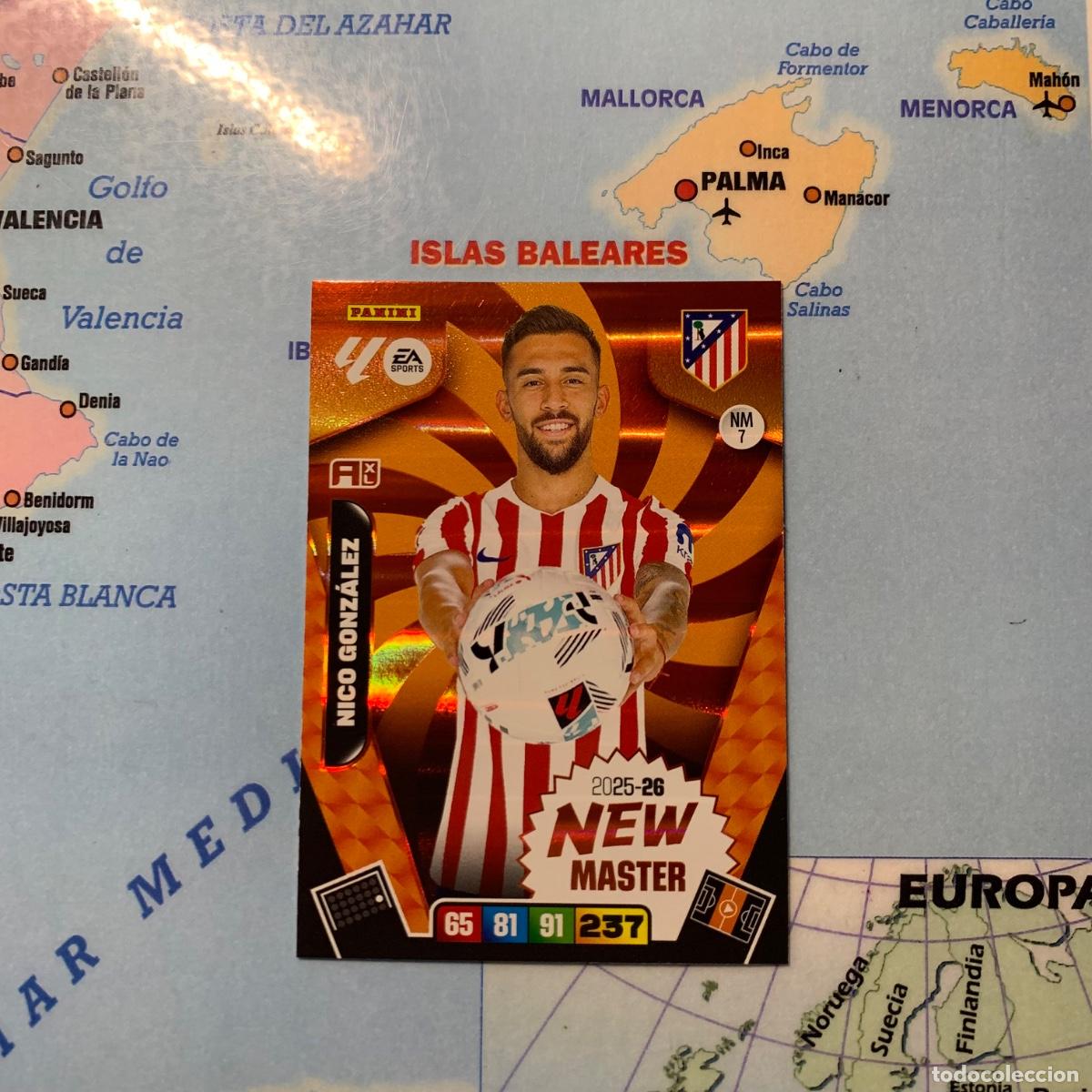 Cromos de f&uacute;tbol: Nico Gonz&aacute;lez New Master n&uacute;mero 7 del Atl&eacute;tico de Madrid cromo adrenalyn XL 25-26 2025-2026