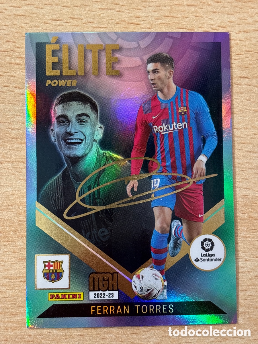 Cromos de f&uacute;tbol: P4 Ferran Torres FC Barcelona Megacracks 2022-23 &Eacute;lite Power firma impresa