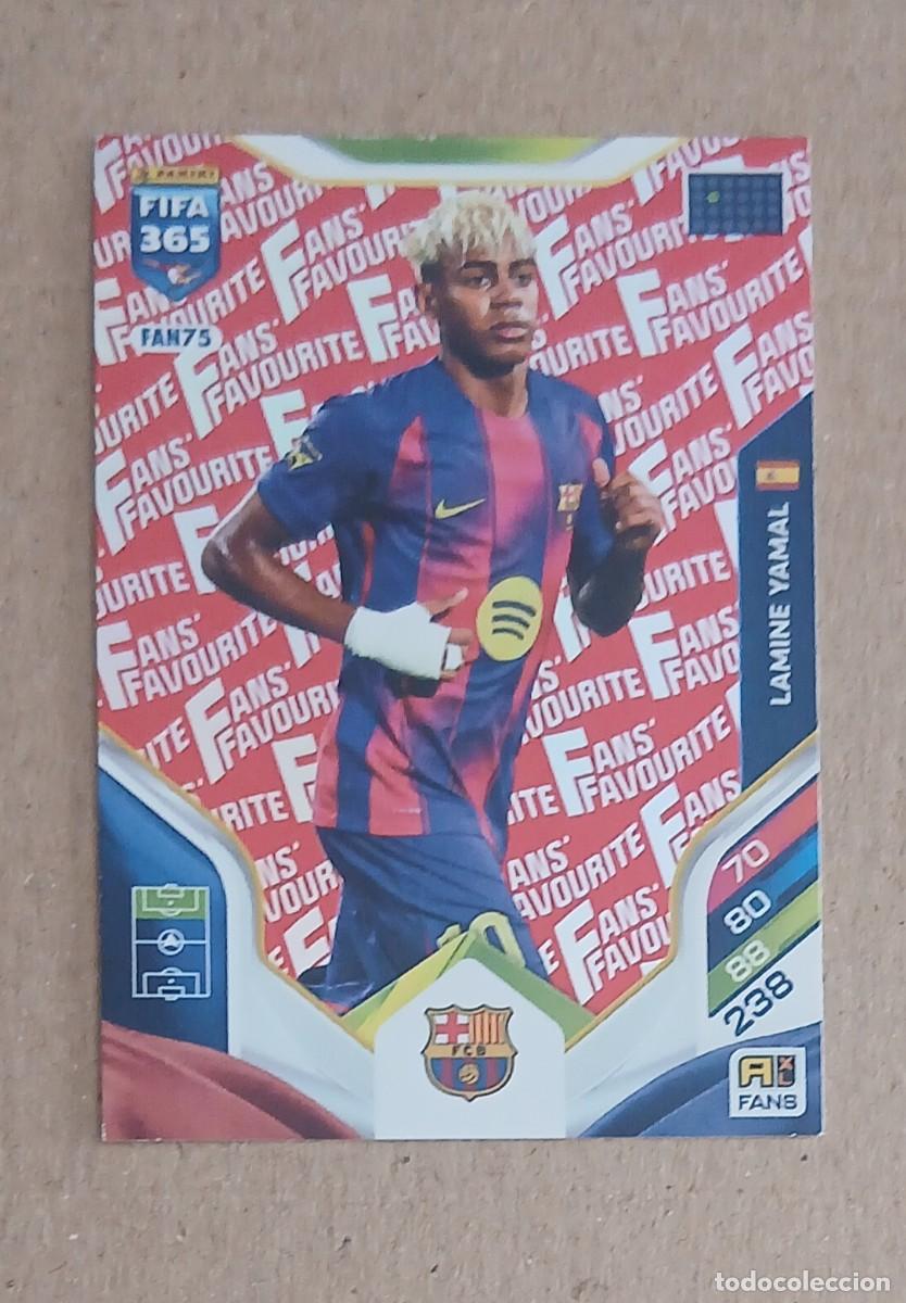Cromos de f&uacute;tbol: CROMO FAN 75 LAMINE YAMAL BARCELONA FANS' FAVOURITE ROJO ADRENALYN XL FIFA 365 2025-2026Nuevo.