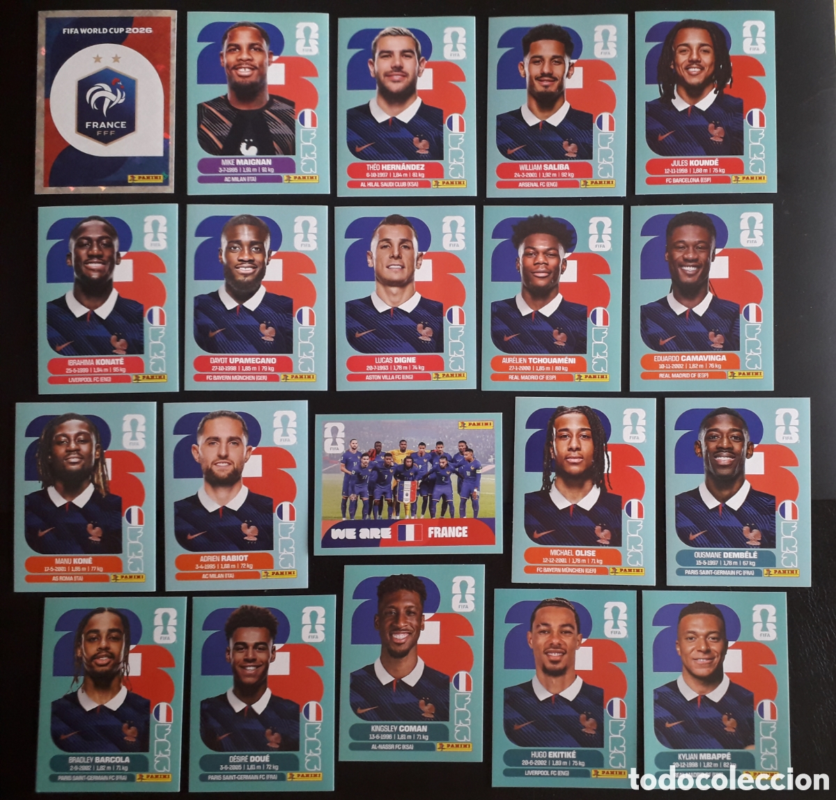 Cromos de f&uacute;tbol: 20 CROMOS FRANCIA, EQUIPO COMPLETO MUNDIAL F&Uacute;TBOL 2026 FIFA WORLD CUP PANINI SIN PEGAR