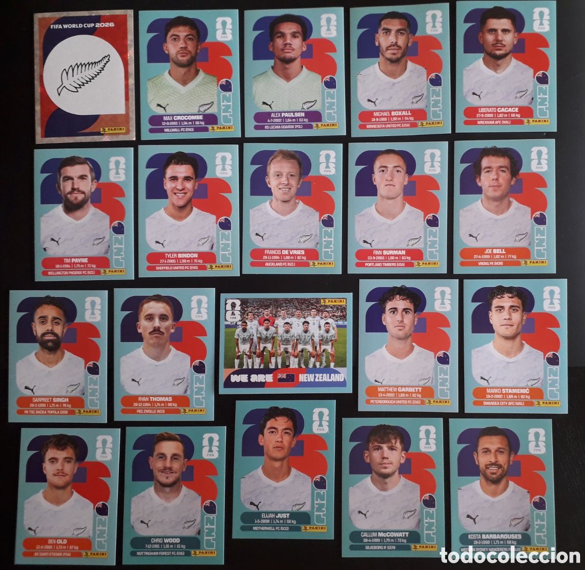 Cromos de f&uacute;tbol: 20 CROMOS NUEVA ZELANDA, EQUIPO COMPLETO MUNDIAL F&Uacute;TBOL 2026 FIFA WORLD CUP PANINI SIN PEGAR PAYNE