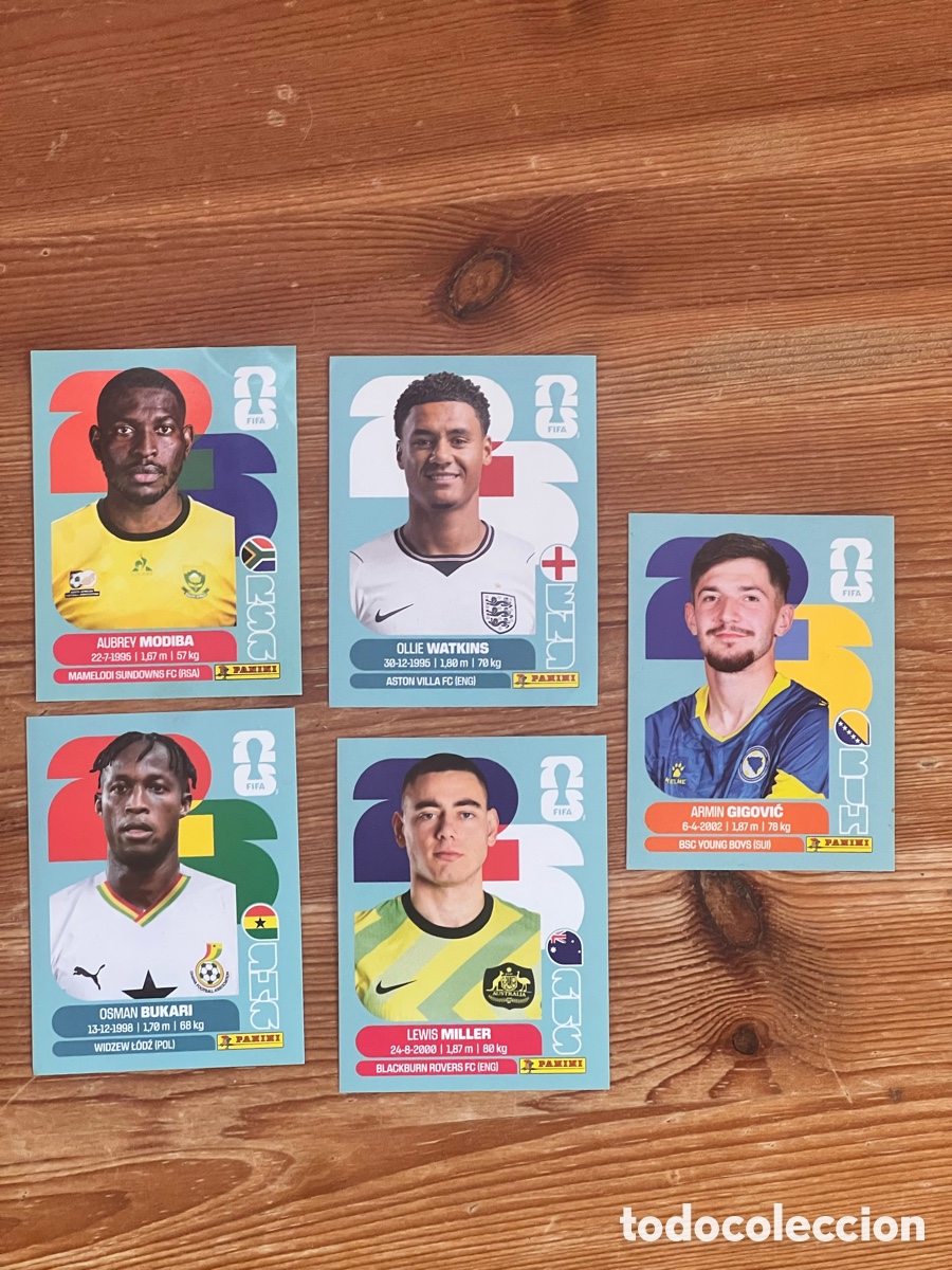 Cromos de f&uacute;tbol: Lote 5 cromos Panini Mundial Qatar 2022 - Watkins, Bukari, Modiba, Miller, Gigović