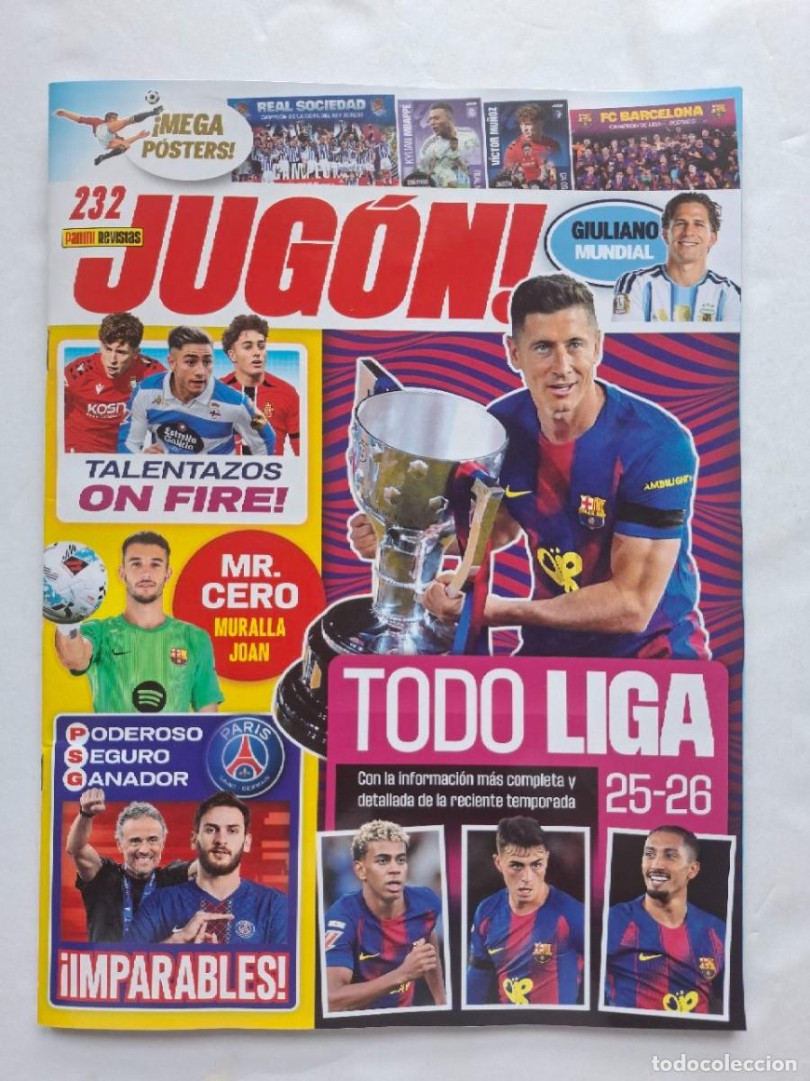 Cromos de f&uacute;tbol: Revista JUG&Oacute;N #232 con POSTERS PANINI Real Sociedad Barcelona Yamal Mbapp&eacute; V&iacute;ctor Mu&ntilde;oz Joan Garc&iacute;a
