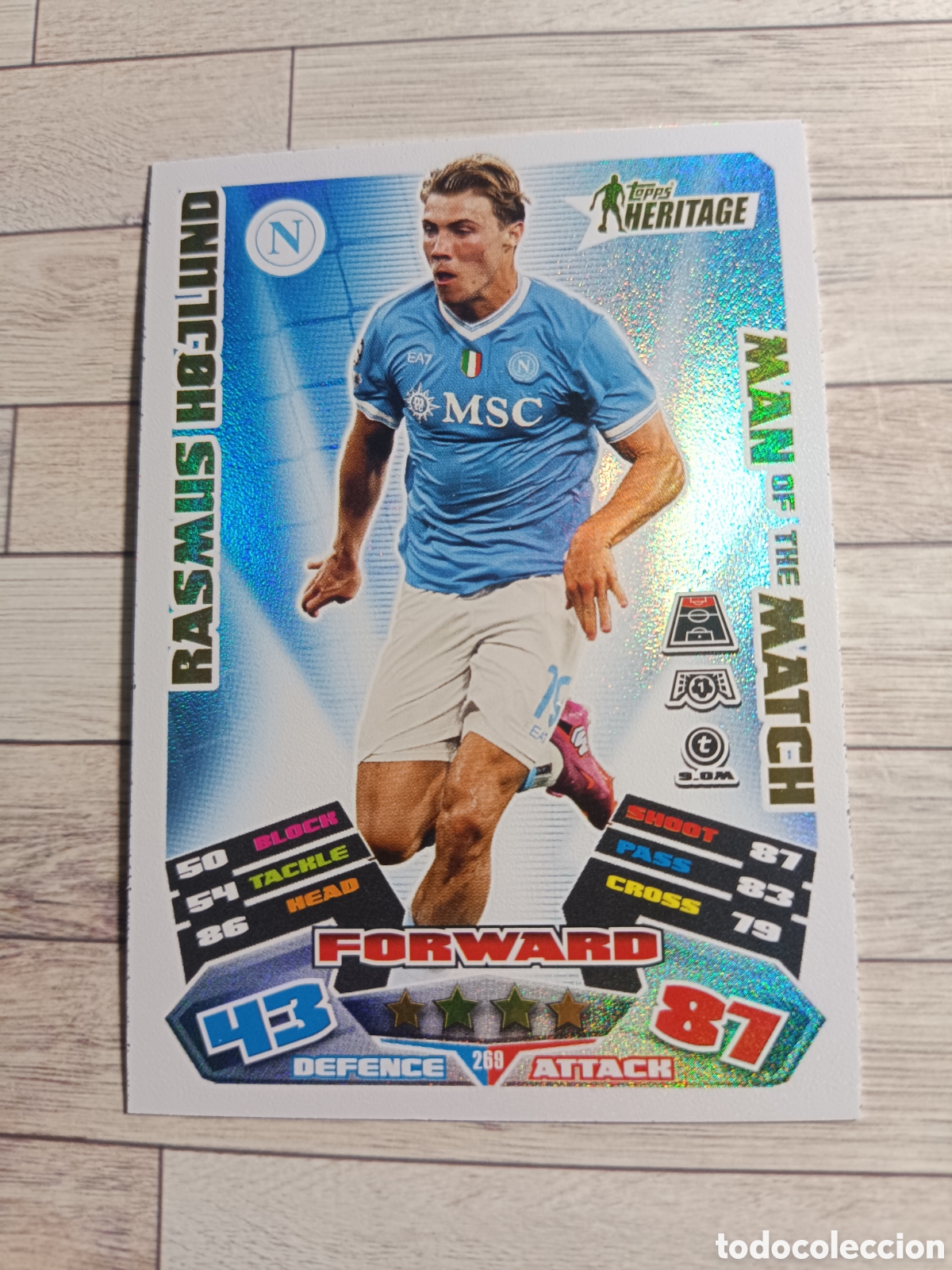 Cromos de f&uacute;tbol: 269 RASMUS H&Oslash;JLUND SSC NAPOLI HERITAGE MAN OF THE MATCH ATTAX EXTRA CHAMPIONS 2025 2026 TOPPS 25 26