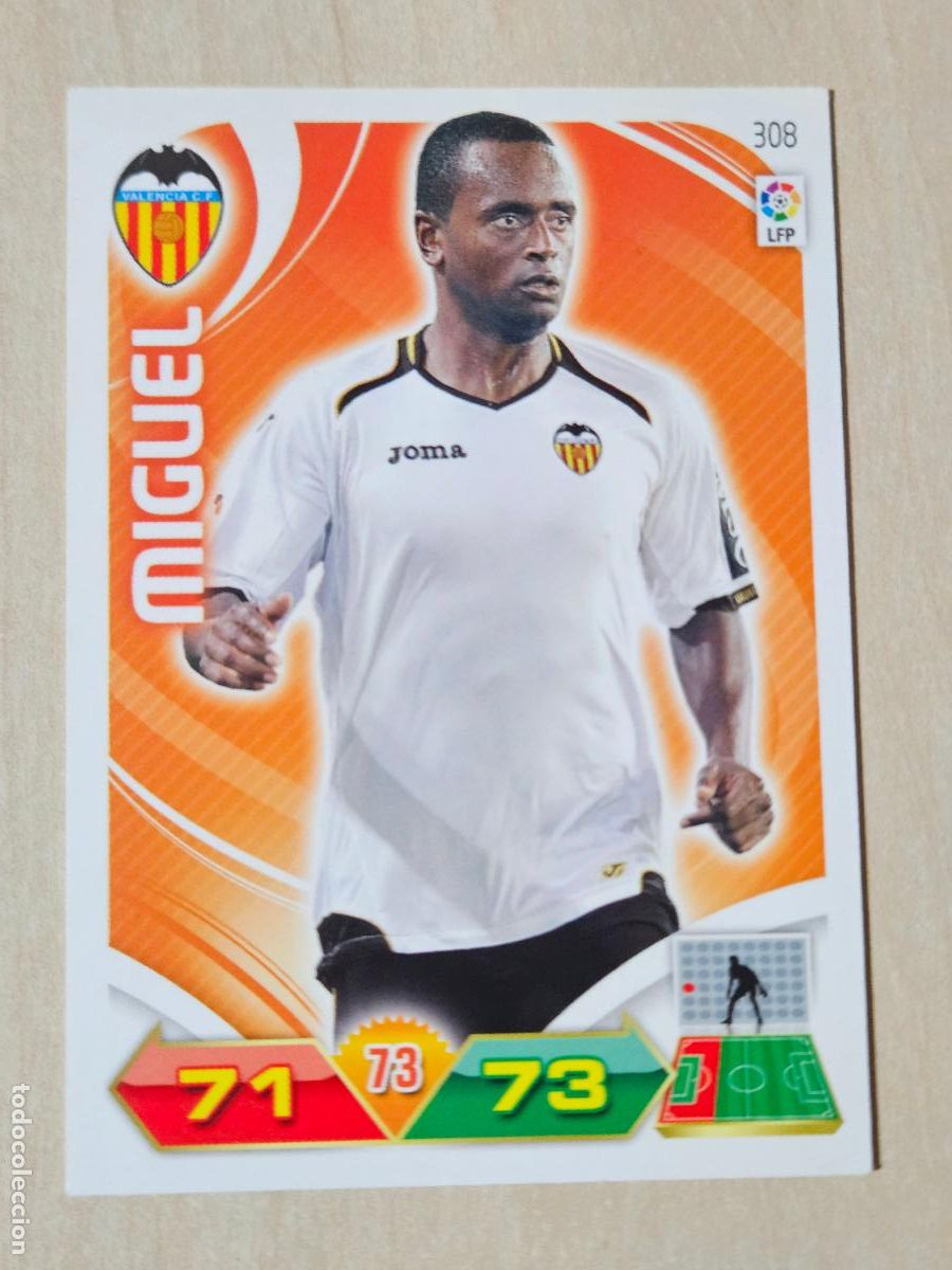 Cromos de f&uacute;tbol: FICHA N&ordm; 308 MIGUEL - ADRENALYN 11 12 - PANINI 2011 -12 - CROMO - VALENCIA