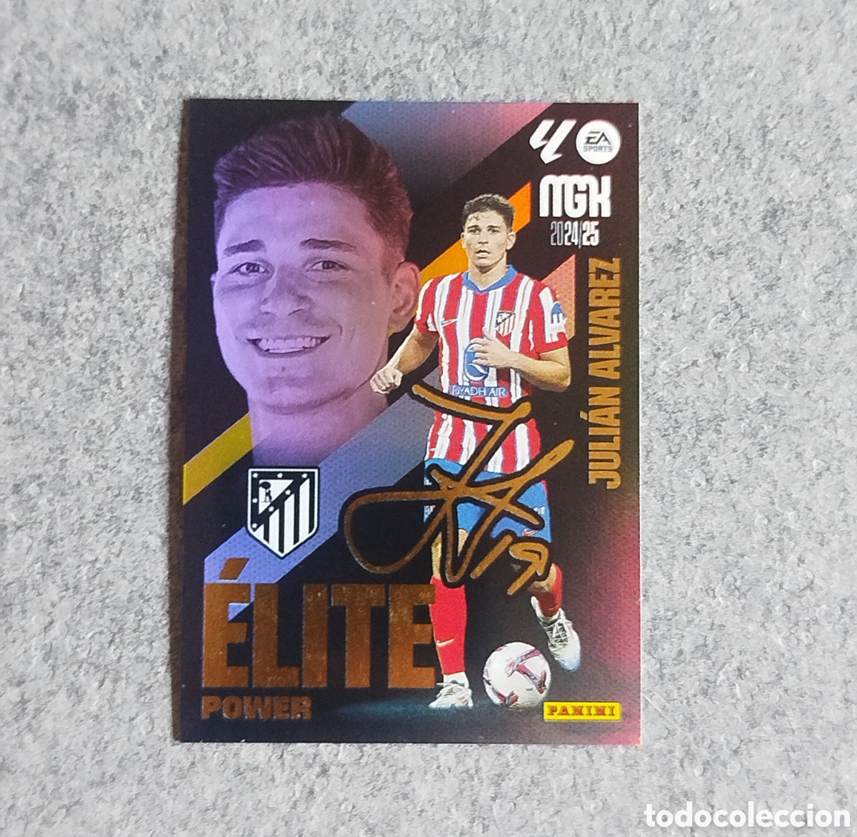 Cromos de f&uacute;tbol: JULIAN ALVAREZ ELITE POWER AUTOGRAFO MEGACRACKS 2024 CARD MGK PANINI 24 25 ATL&Eacute;TICO MADRID CROMO