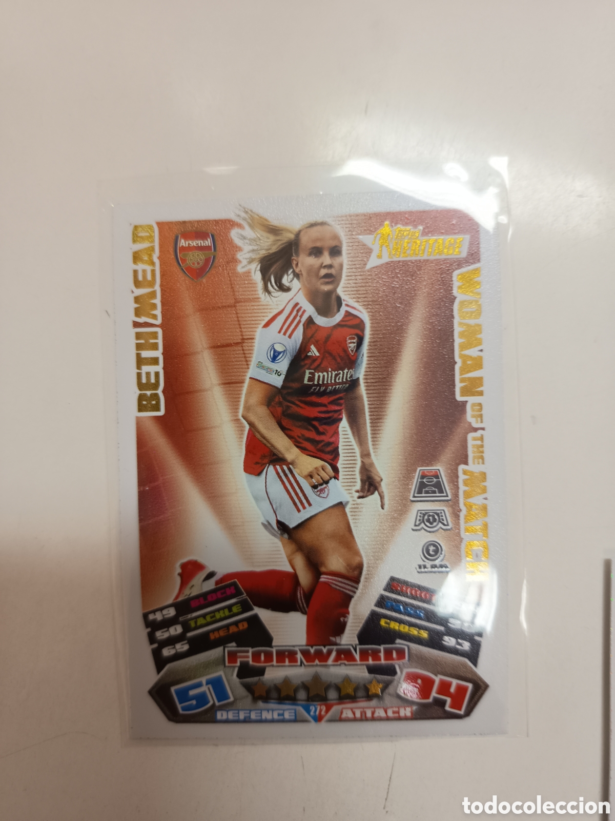 Cromos de f&uacute;tbol: 272 BETH MEAD WOMAN OF THE MAN HERITAGE MATCH ATTAX EXTRA 2025 2026
