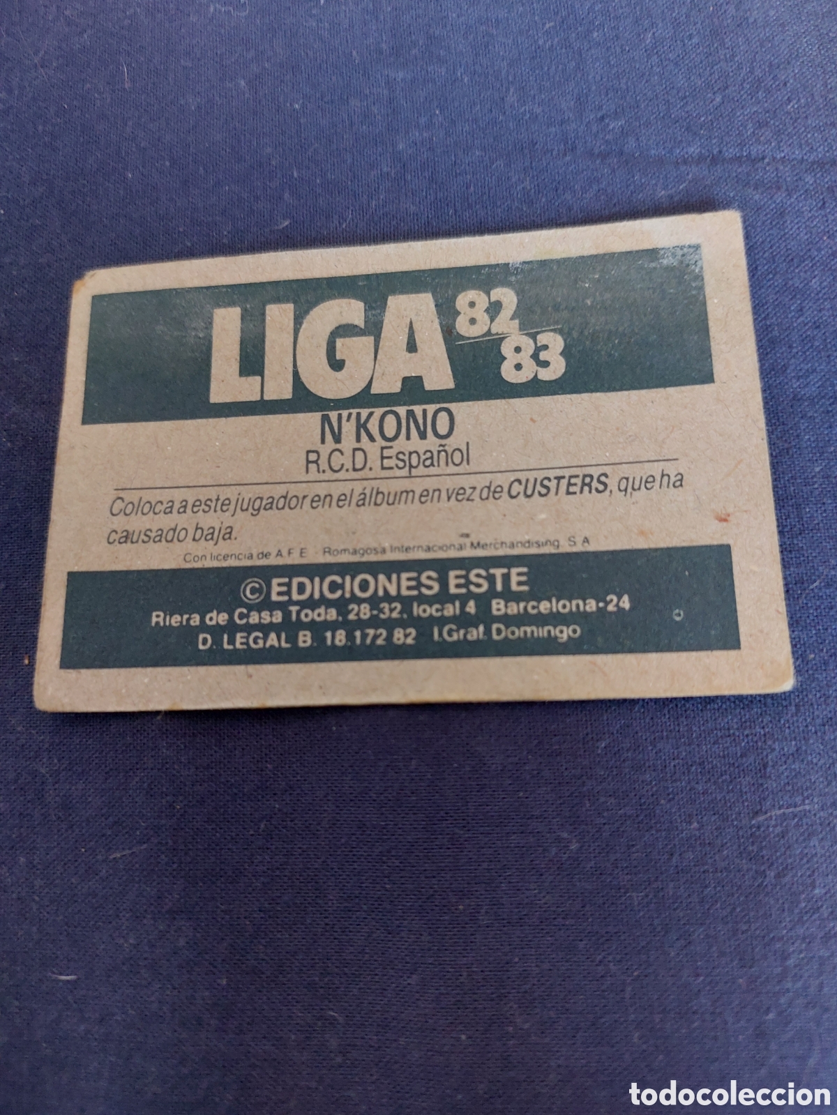 Cromos de f&uacute;tbol: N'KONO coloca espa&ntilde;ol 82/83