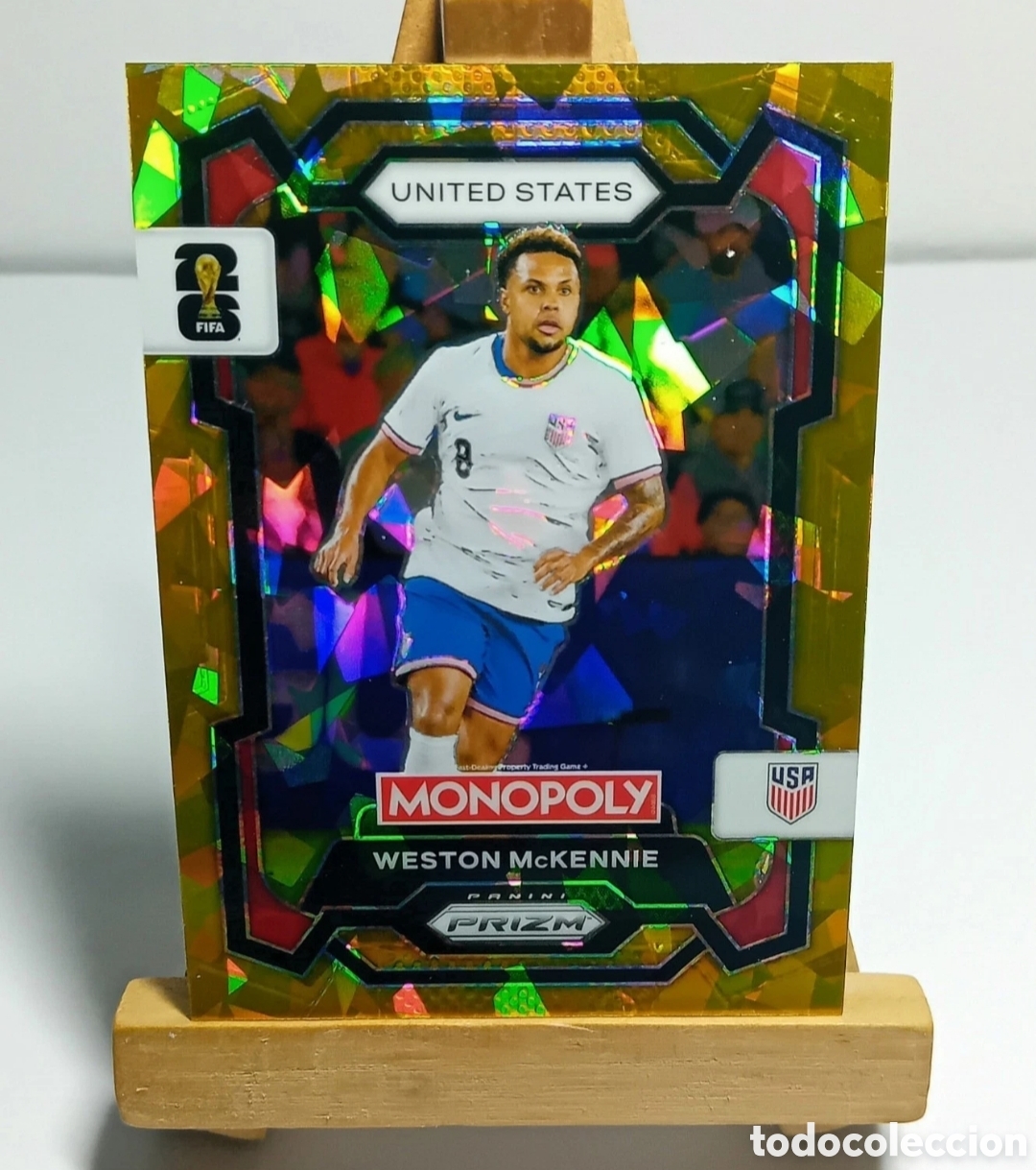 Cromos de f&uacute;tbol: WESTON McKENNIE 2026 USA GOLD CRACKED ICE MONOPOLY PRIZM PANINI.