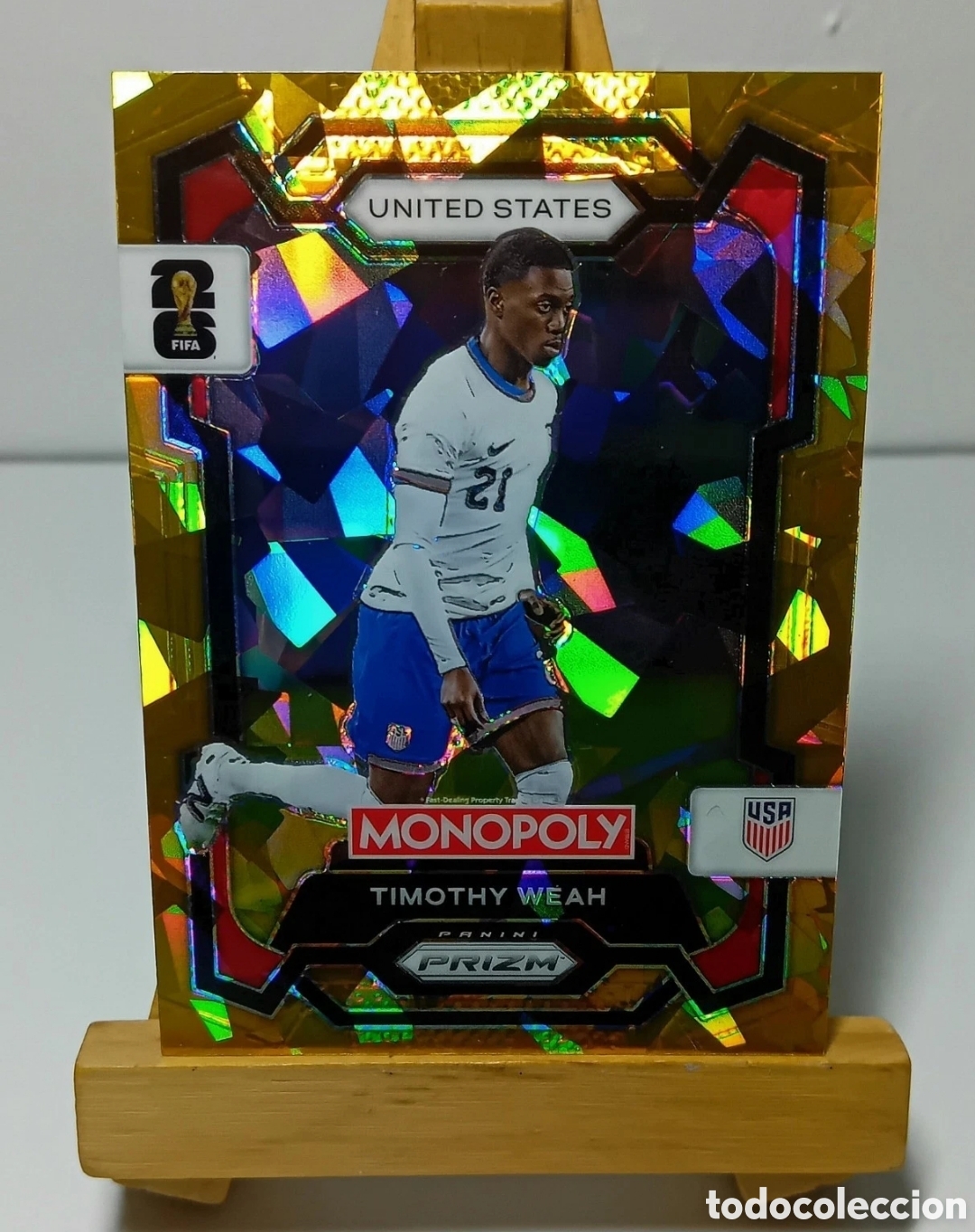 Cromos de f&uacute;tbol: TIMOTHY WEAH 2026 USA GOLD CRACKED ICE MONOPOLY PRIZM PANINI.