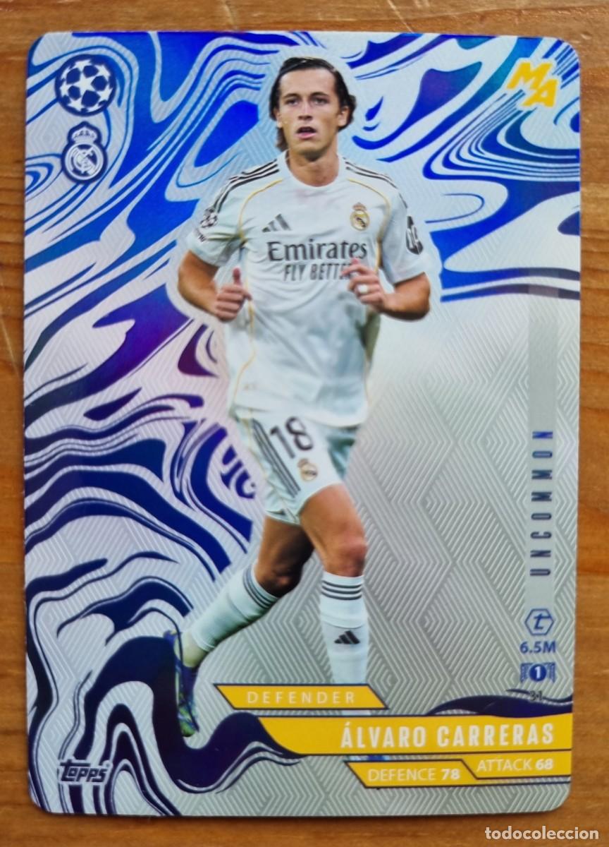 Cromos de f&uacute;tbol: 31 &Aacute;lvaro CARRERAS (Real Madrid CF) UNCOMMON. Match Attax 2025 2026 25 26 Madness (Topps)