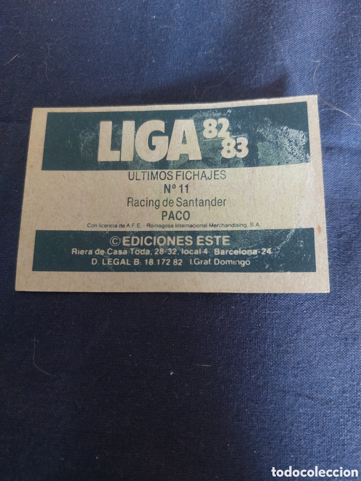 Cromos de f&uacute;tbol: Paco fichaje 11 santander 82/83