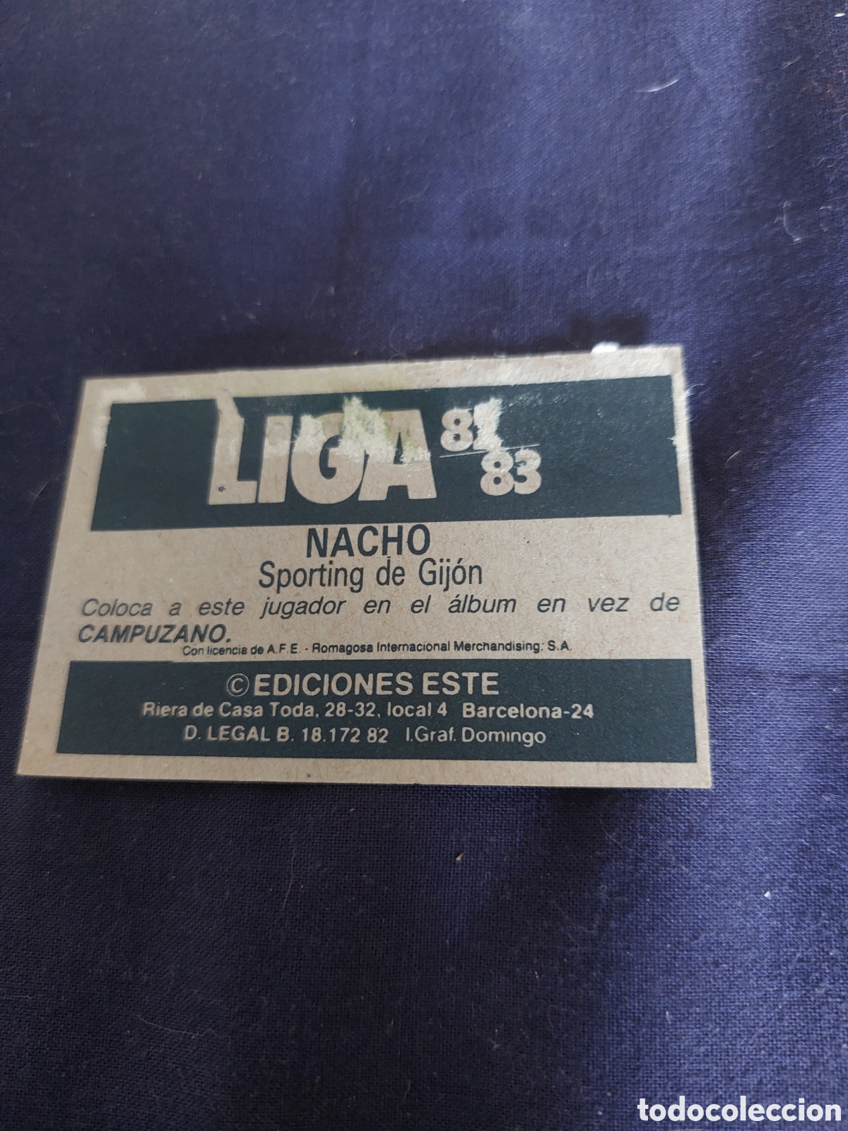 Cromos de f&uacute;tbol: Nacho coloca gijon 82/83