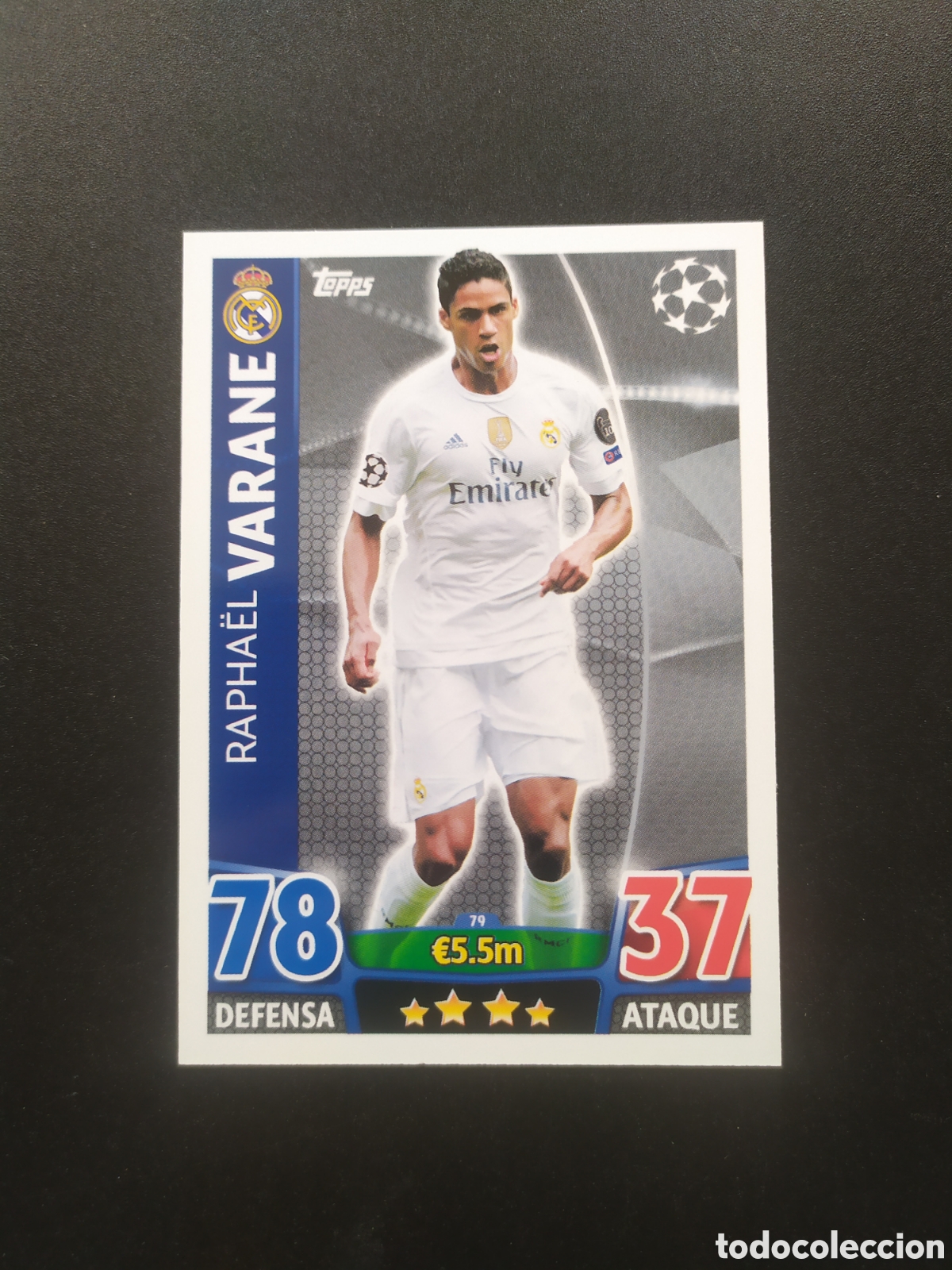 Fu&szlig;ball-Sticker: UEFA Champions match attax topps 2015 2016 15 16 Varane n&deg; 79 Real Madrid
