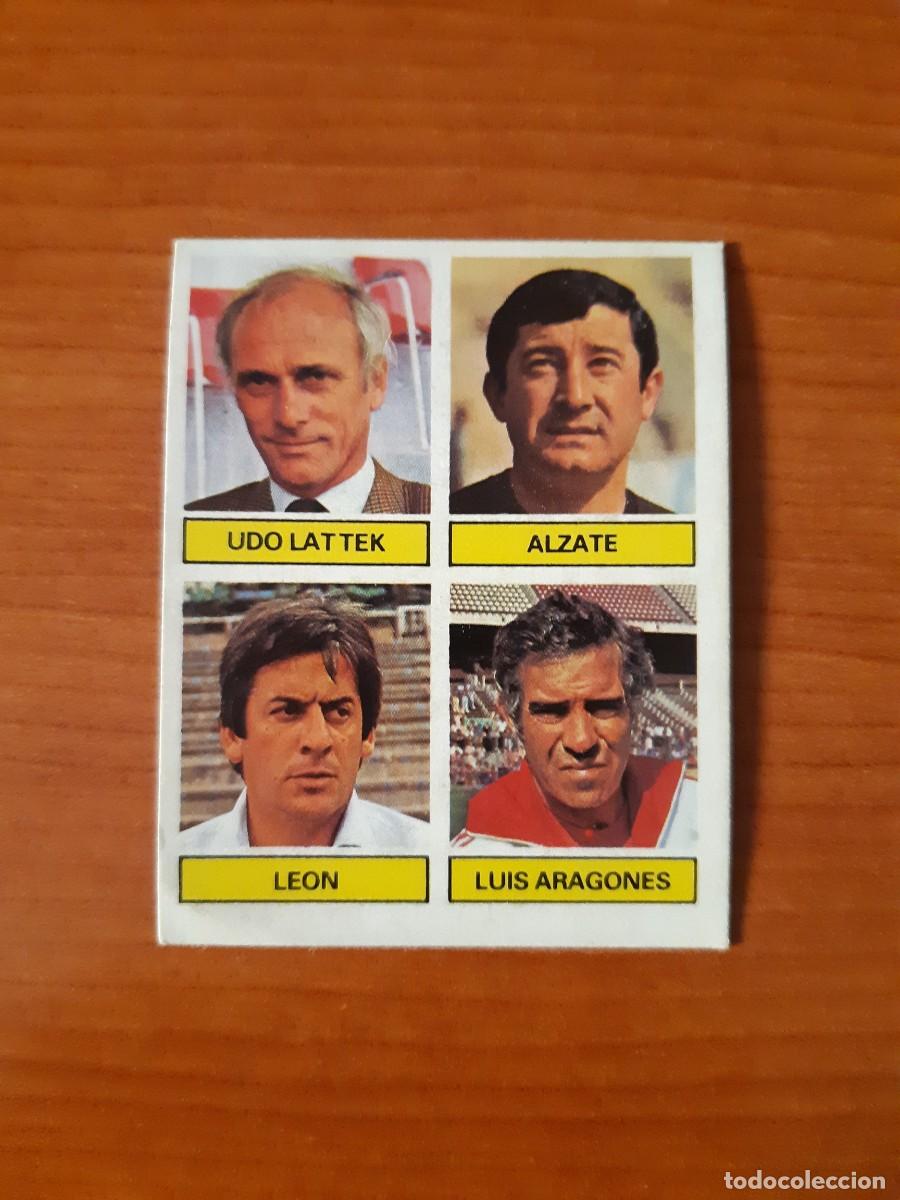Football Stickers: Entrenadores Udo Lattek- Alzate- Le&oacute;n- Lu&iacute;s Aragon&eacute;s Liga 81-82 ESTE. Nunca pegado, sin pegar