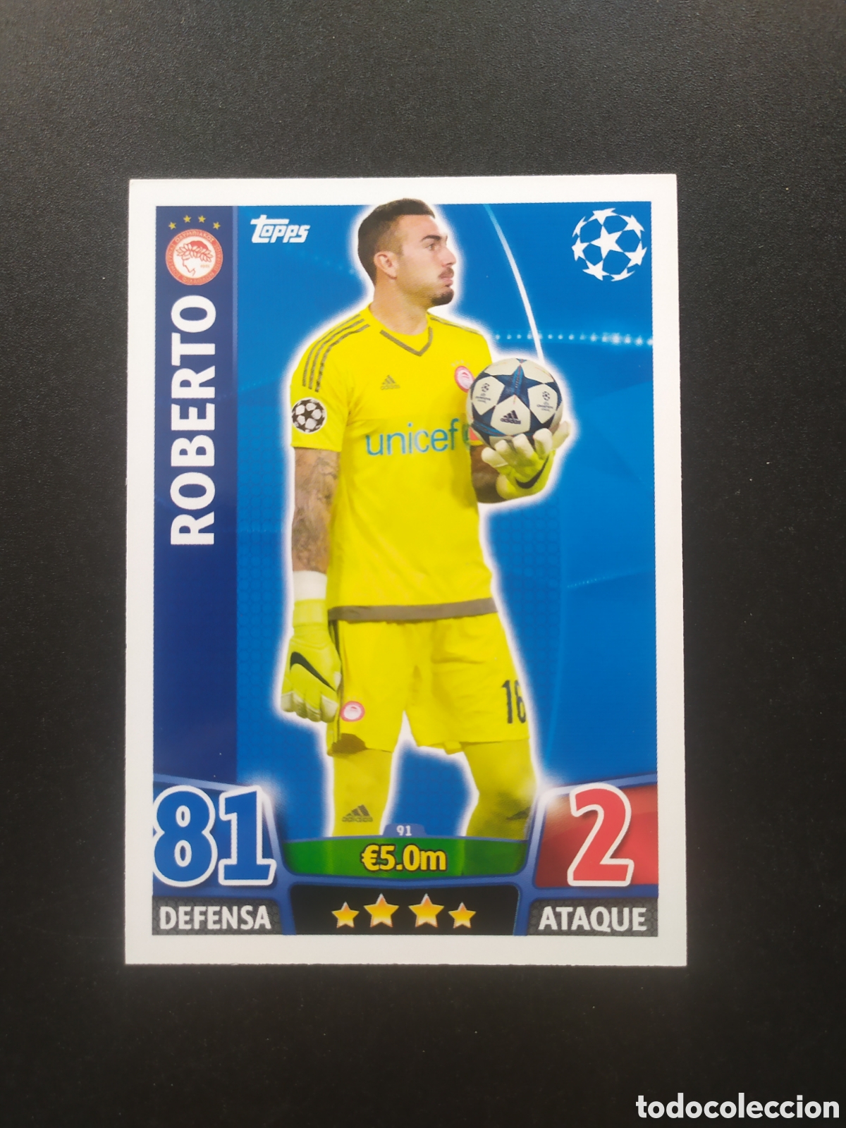 Cromos de f&uacute;tbol: UEFA Champions match attax topps 2015 2016 15 16 Roberto n&deg; 91 Olympiacos