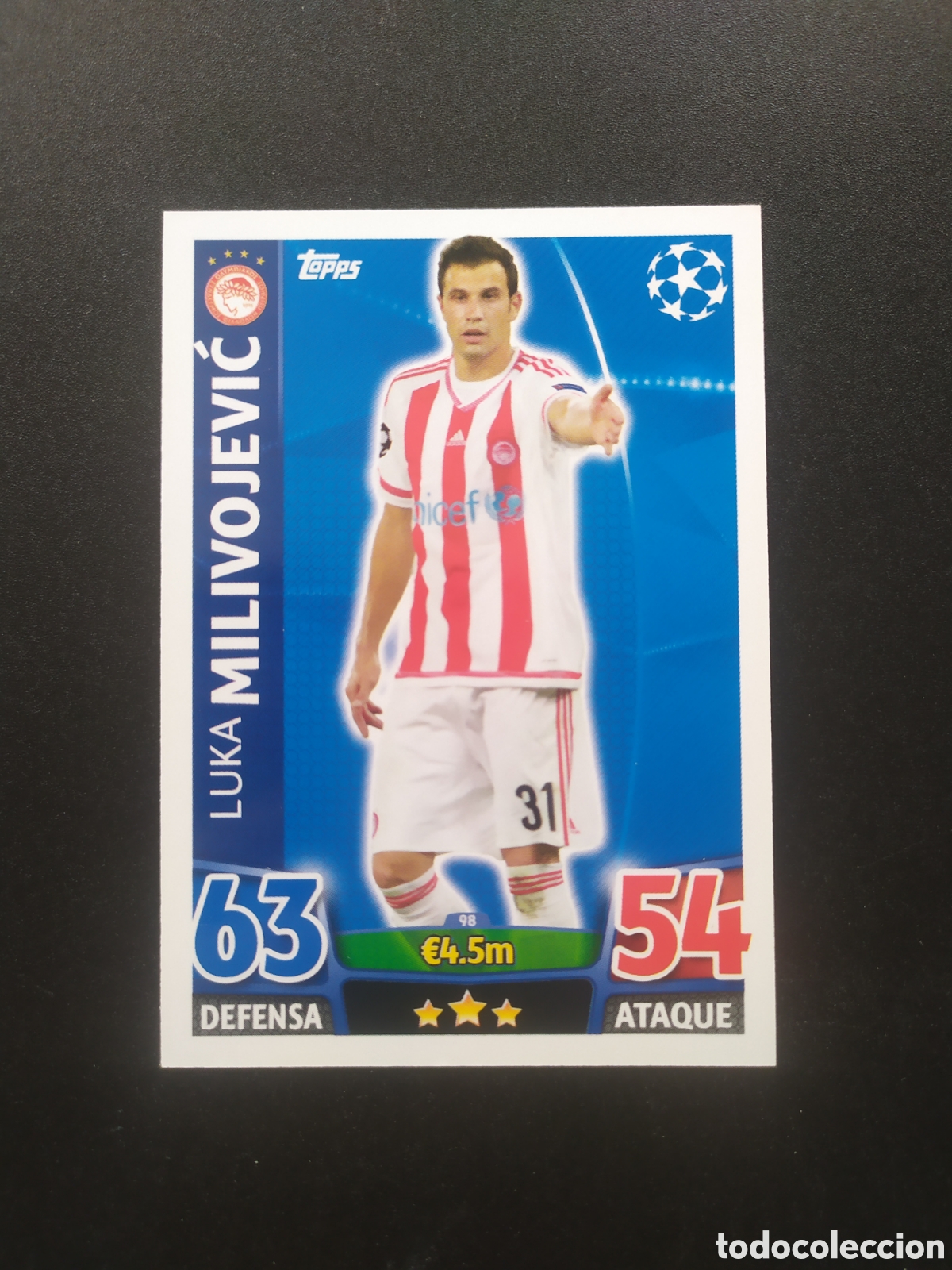 Cromos de f&uacute;tbol: UEFA Champions match attax topps 2015 2016 15 16 Milivojevic n&deg; 98 Olympiacos