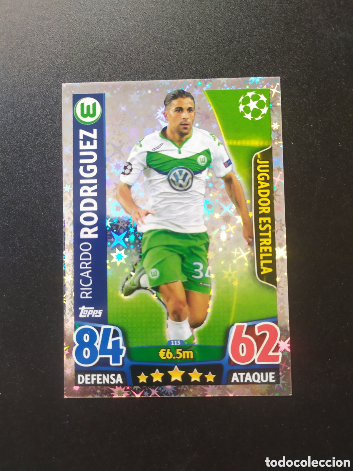 Cromos de f&uacute;tbol: UEFA Champions match attax topps 2015 2016 15 16 Ricardo Rodr&iacute;guez jugador estrella n&deg; 113 Wolfsburg