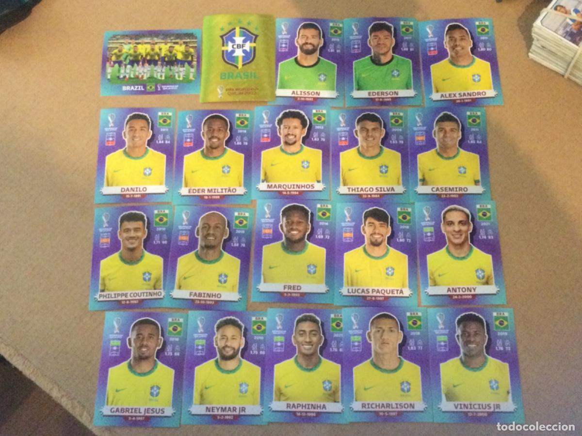 Figurine di Calcio: Cromos panini mundial 2022, Brasil al completo, Vinicius, Raphinha, Neymar, etc