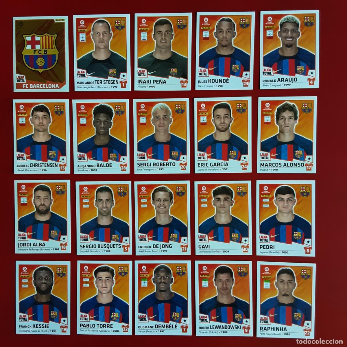 Cromos de f&uacute;tbol: EQUIPO COMPLETO BARCELONA LALIGA TOTAL TEMPORADA 2022 2023 22 23 PANINI NUNCA PEGADO