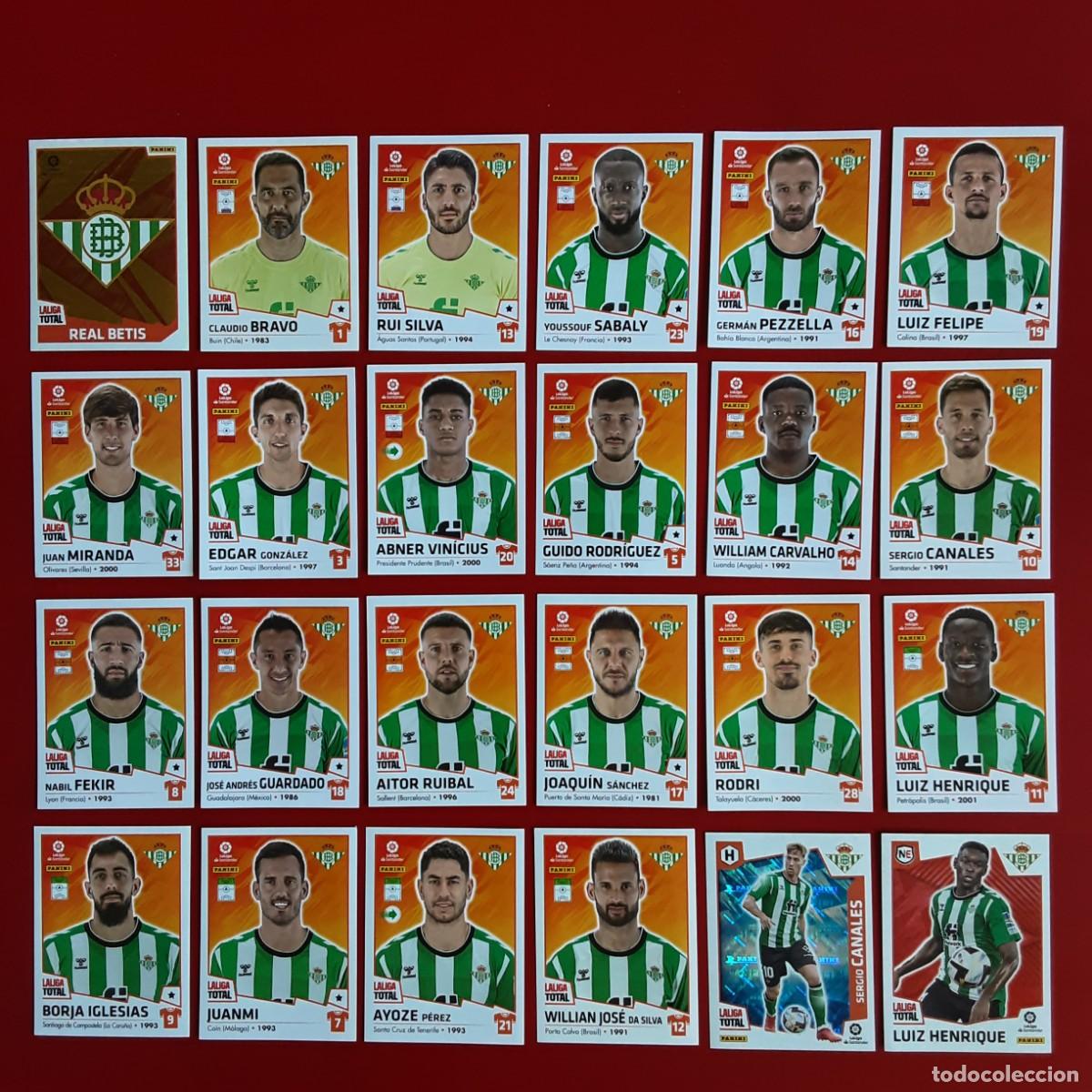 Cromos de f&uacute;tbol: EQUIPO COMPLETO BETIS LALIGA TOTAL TEMPORADA 2022 2023 22 23 PANINI NUNCA PEGADO