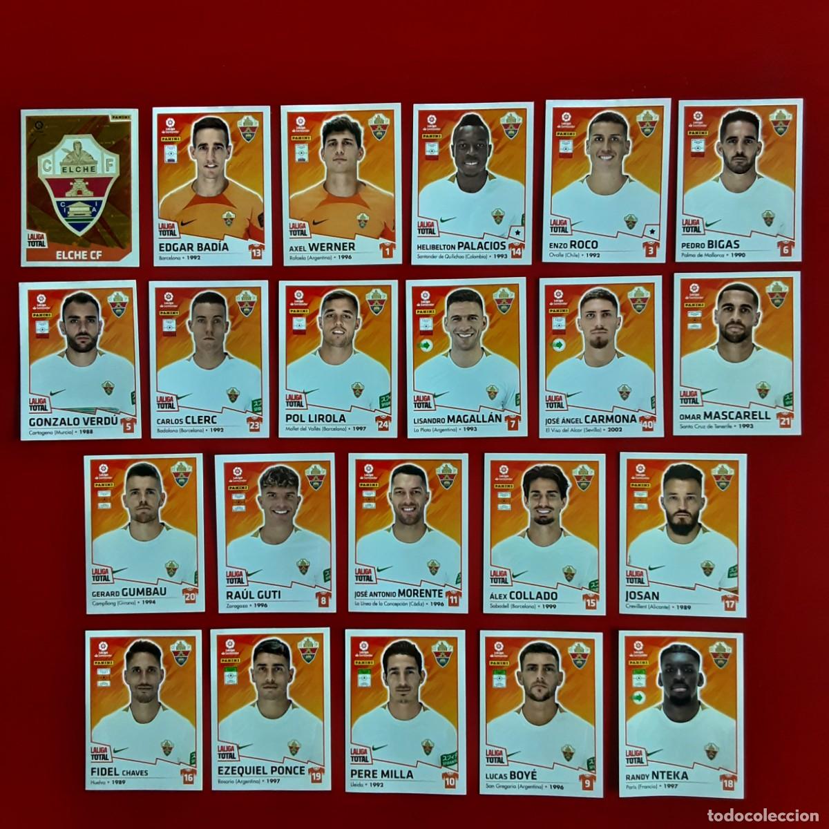 Cromos de f&uacute;tbol: EQUIPO COMPLETO ELCHE LALIGA TOTAL TEMPORADA 2022 2023 22 23 PANINI NUNCA PEGADO