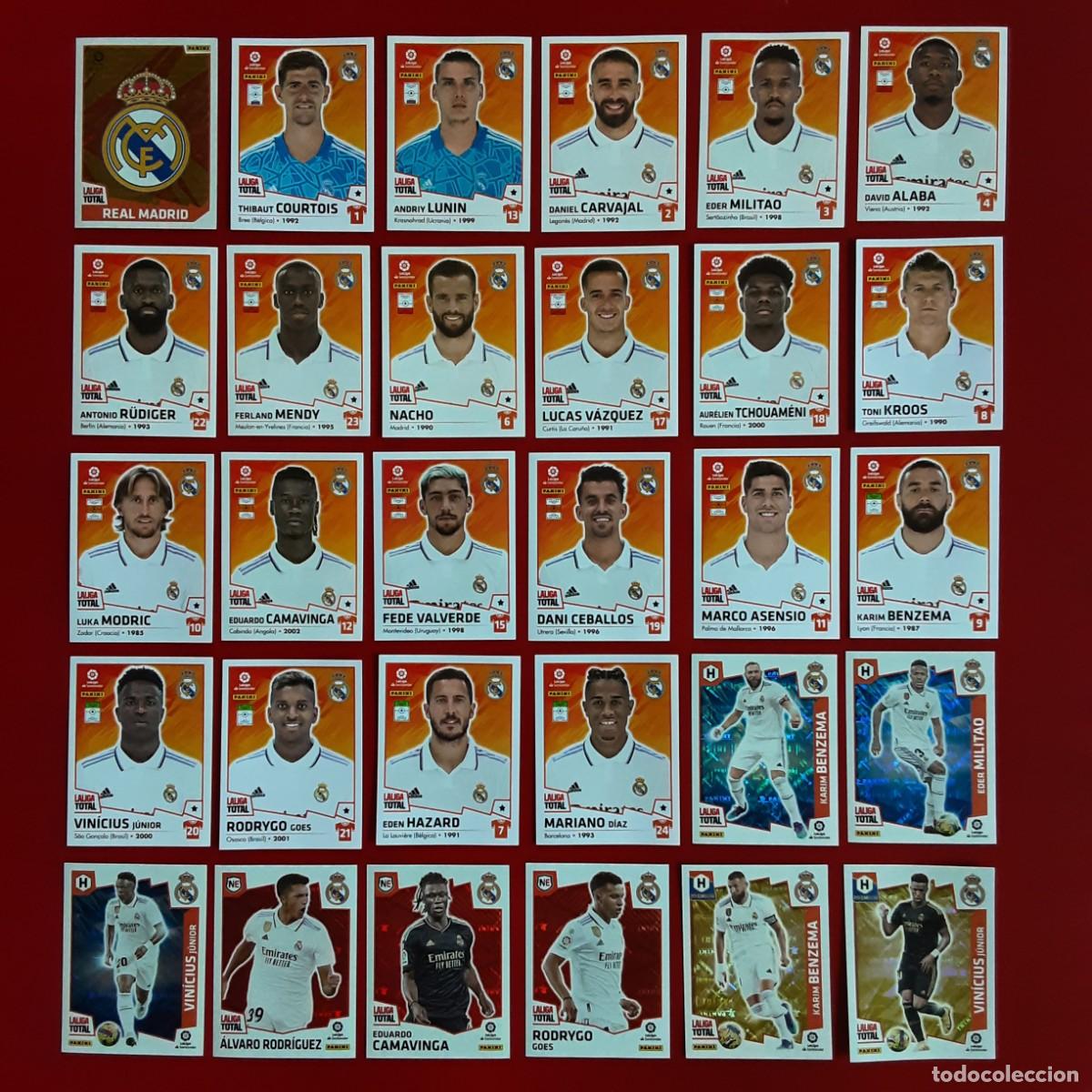 Figurine di Calcio: EQUIPO COMPLETO REAL MADRID LALIGA TOTAL TEMPORADA 2022 2023 22 23 PANINI NUNCA PEGADO