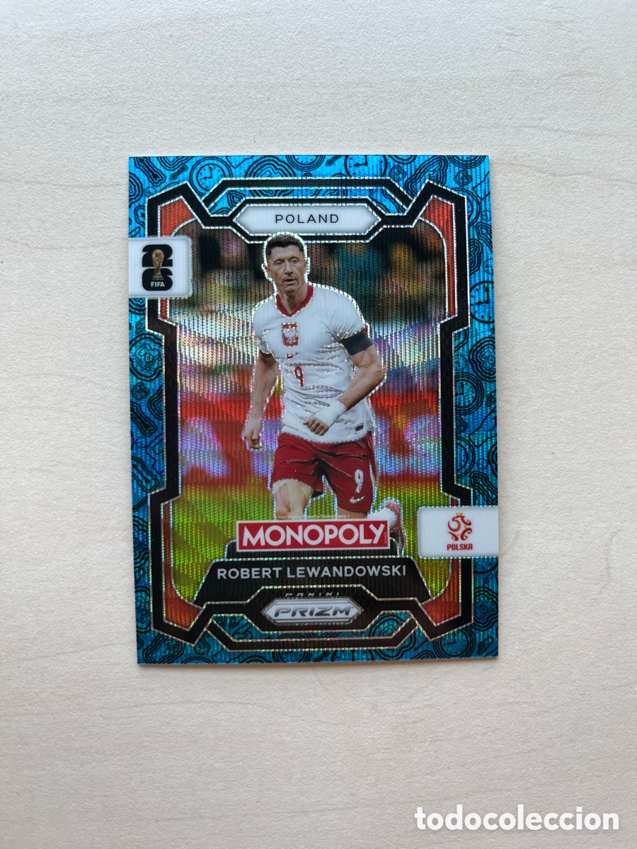 Cromos de f&uacute;tbol: Lewandowski Paralelo Azul Prizm Monopoly Mundial 2026 - Polonia