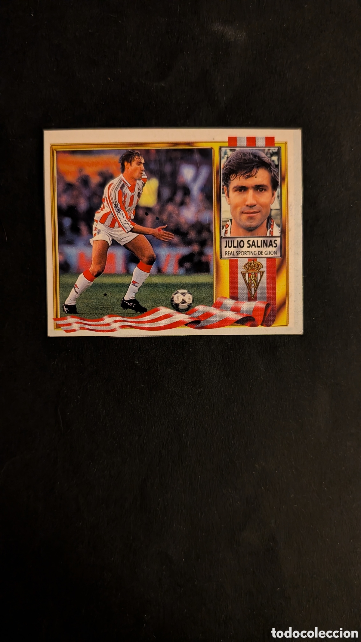 Fu&szlig;ball-Sticker: JULIO SALINAS SPORTING GIJON FICHAJE 29 LIGA ESTE 1995/96 95 96 RECORTADO