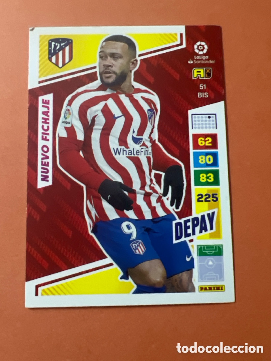 Football Stickers: C6532. Depay Nuevo Fichaje N&ordm; 51 Bis Atl&eacute;tico de MadridLaLiga Santander Adrenalyn XL 2022 2023 22 23