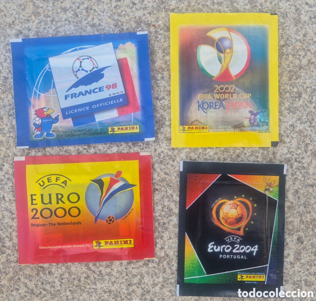 Football Stickers: Lote sobres Panini cerrados Francia 98 &middot; Euro 2000 &middot; Mundial 2002 &middot; Euro 2004