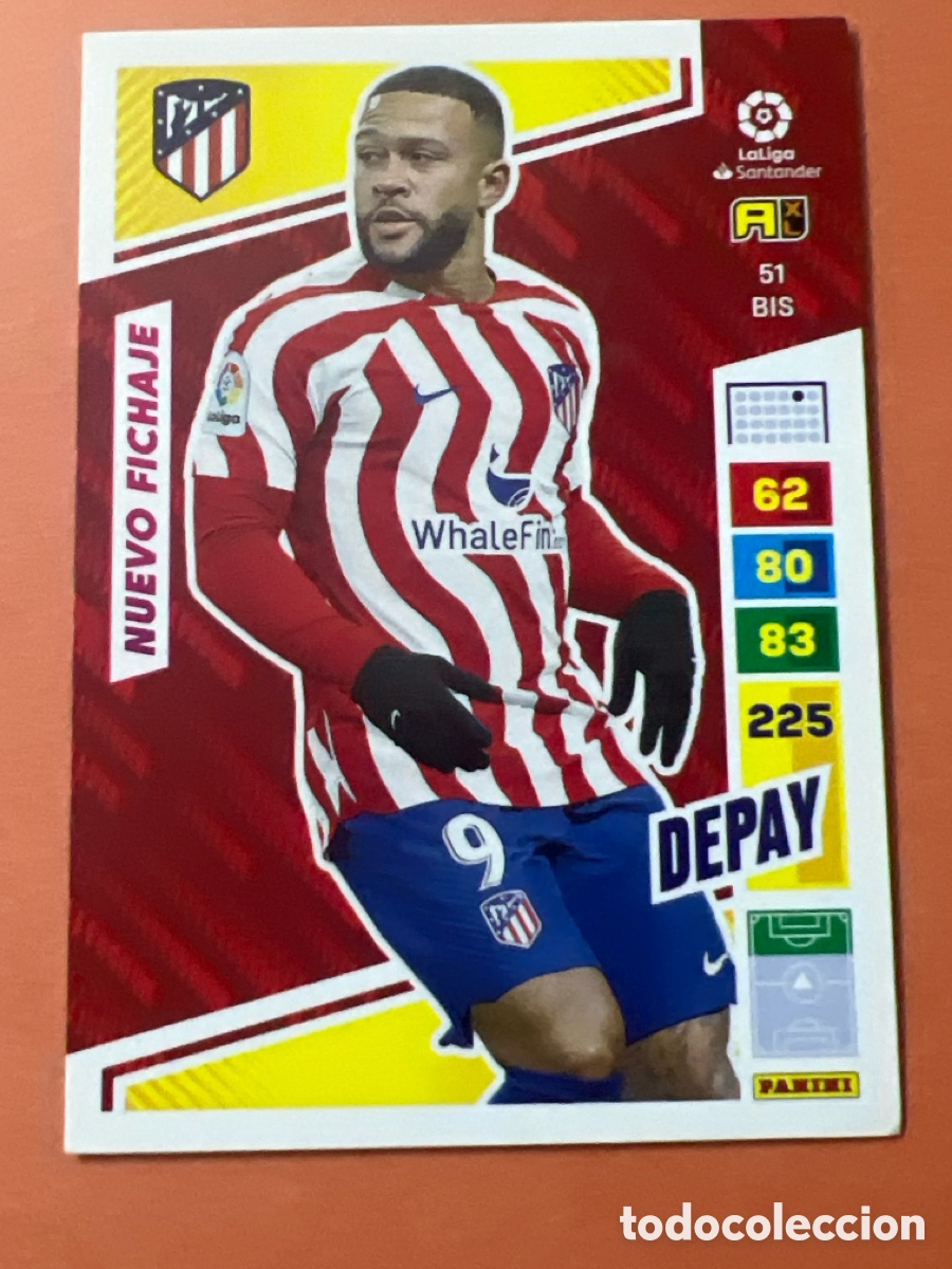 Cromos de f&uacute;tbol: C6534. Depay Nuevo Fichaje N&ordm; 51 Bis Atl&eacute;tico de MadridLaLiga Santander Adrenalyn XL 2022 2023 22 23