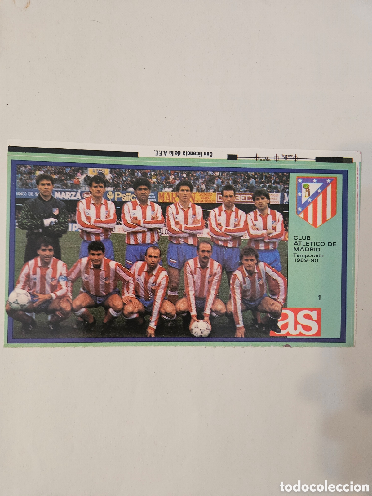 Cromos de f&uacute;tbol: CROMO ALINEACION 1 ATLETICO DE MADRID LIGA 89 90 1989 1990 AS ASES. SIN PEGAR.