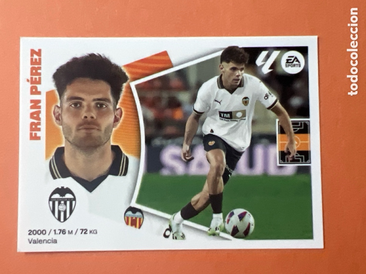 Cromos de f&uacute;tbol: C6558. N&ordm; 16 FRAN PEREZ VALENCIA LIGA ESTE 24 25 2024 2025 SIN PEGAR NUNCA PEGADO