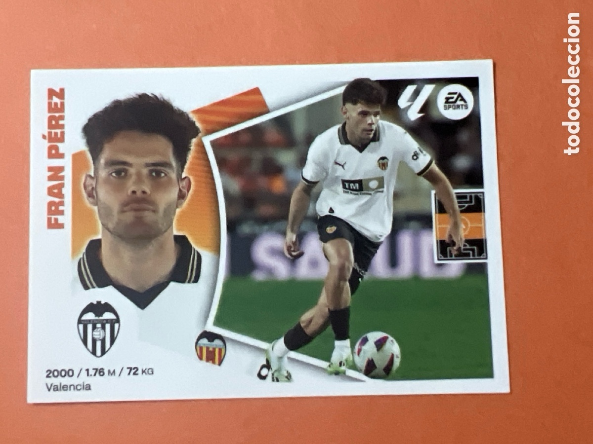 Cromos de f&uacute;tbol: C6559. N&ordm; 16 FRAN PEREZ VALENCIA LIGA ESTE 24 25 2024 2025 SIN PEGAR NUNCA PEGADO