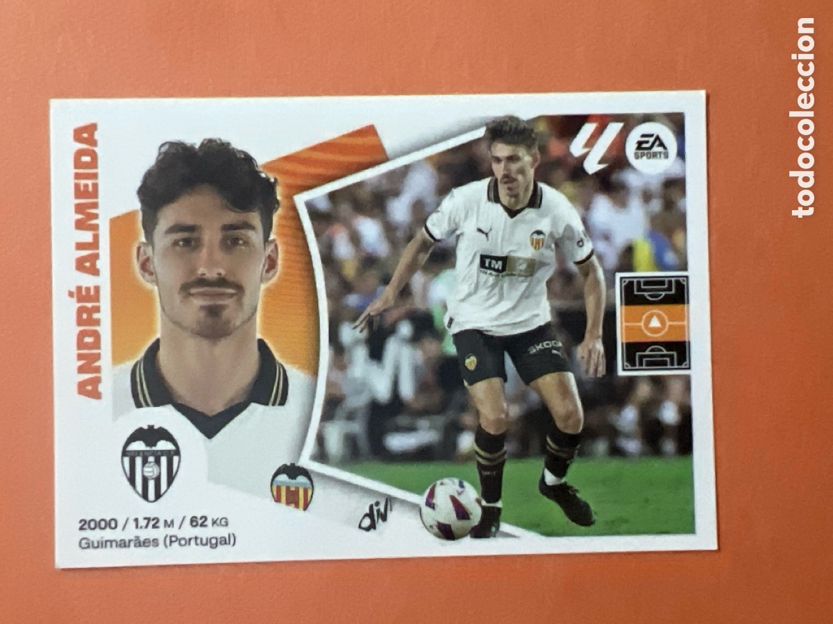 Cromos de f&uacute;tbol: C6560. Cromo Andr&eacute; Almeida Valencia 14 Panini Liga Este 2024-25
