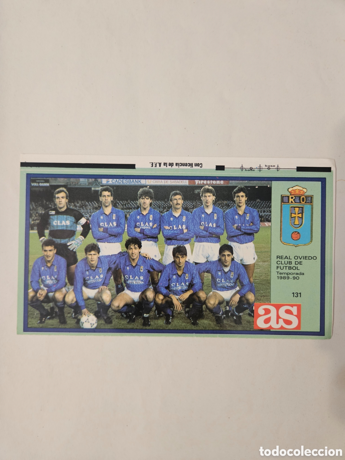 Cromos de f&uacute;tbol: CROMO PEGATINA. F&Uacute;TBOL ASES LIGA FUTBOL 89 90 1989 1990. DIARIO AS 131 REAL OVIEDO EQUIPO ALINEACION