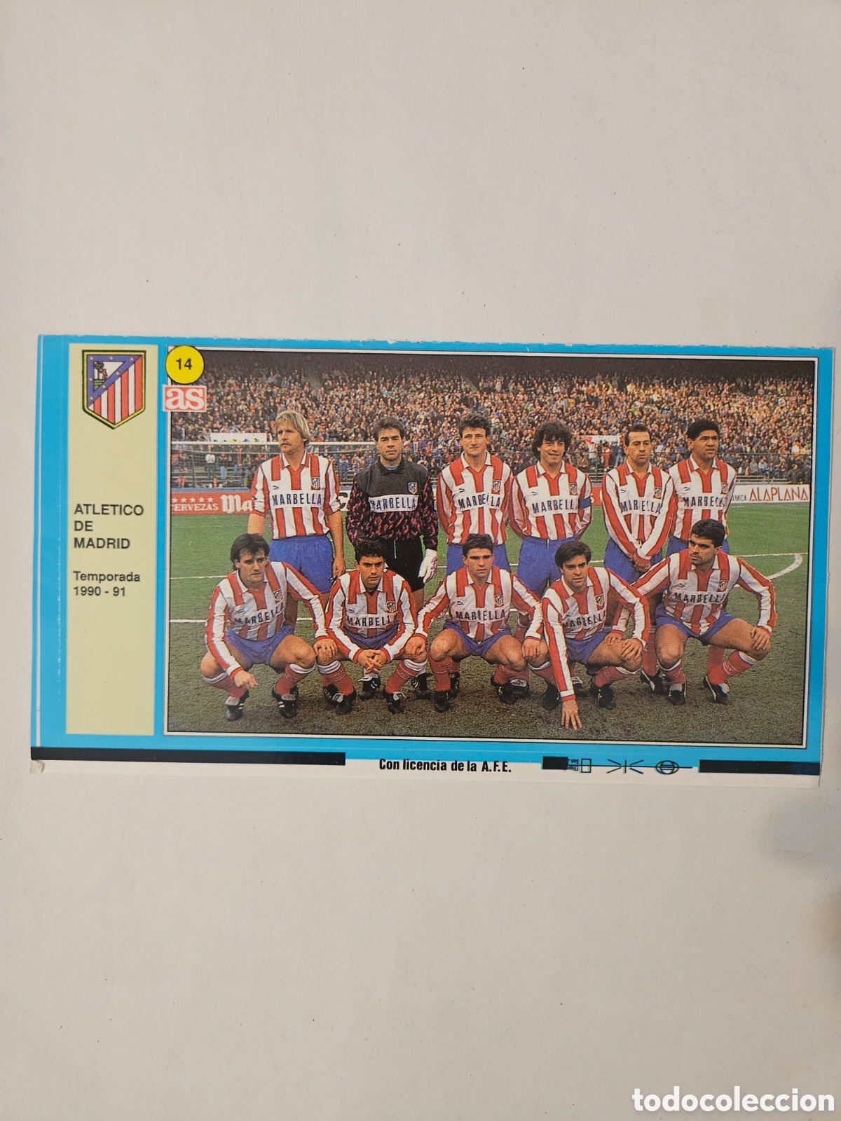 Cromos de f&uacute;tbol: LIGA 1990 1991. 14 ATL&Eacute;TICO DE MADRID. EQUIPO ALINEACI&Oacute;N. DIARIO AS. SIN PEGAR.