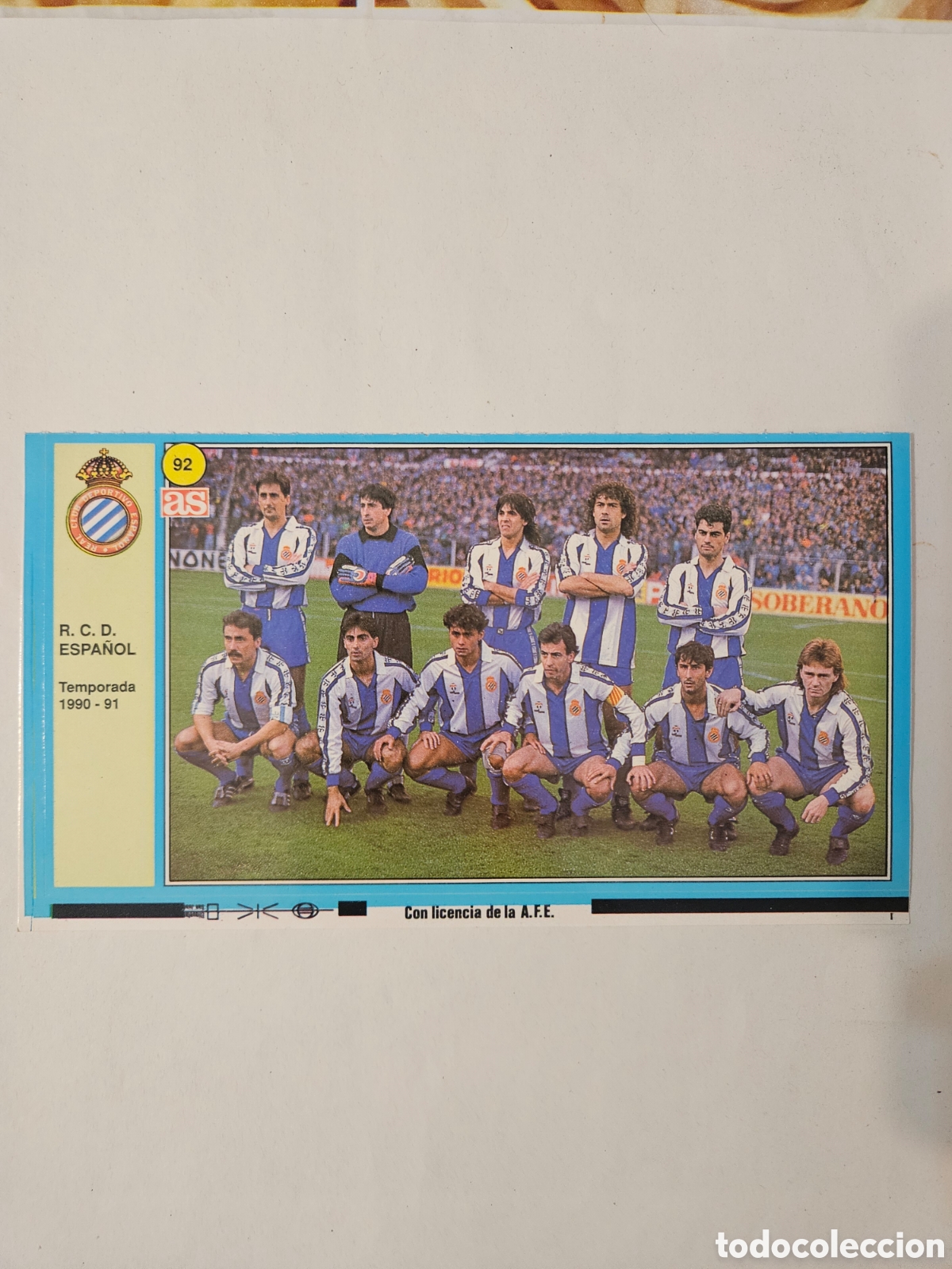 Cromos de f&uacute;tbol: ESPA&Ntilde;OL ALINEACION 92 AS 1991-1992 SIN PEGAR