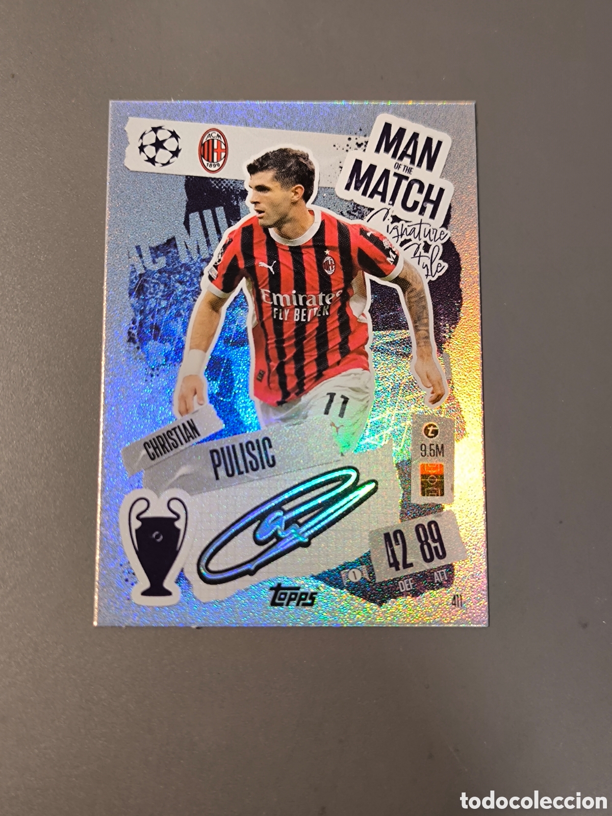Cromos de f&uacute;tbol: PULISIC 411 Man of the Match AC Milan Match Attax Topps