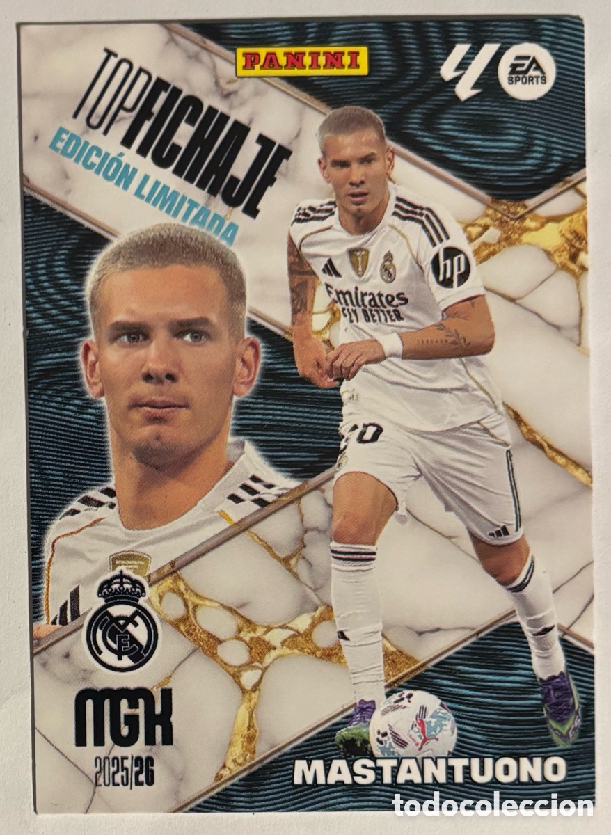 Cromos de f&uacute;tbol: MASTANTUONO (REAL MADRID). CARTA TOP FICHAJE EDICI&Oacute;N LIMITADA PANINI MGK 2025/26.