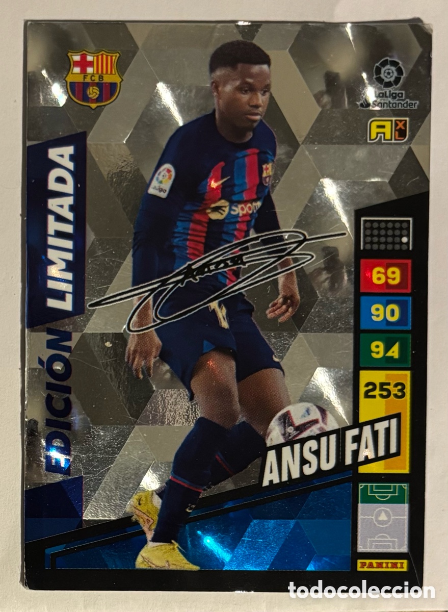 Cromos de f&uacute;tbol: ANSU FATI (FC BARCELONA). CARTA EDICI&Oacute;N LIMITADA CON AUT&Oacute;GRAFO PANINI ADRENALYN XL 2022-23.