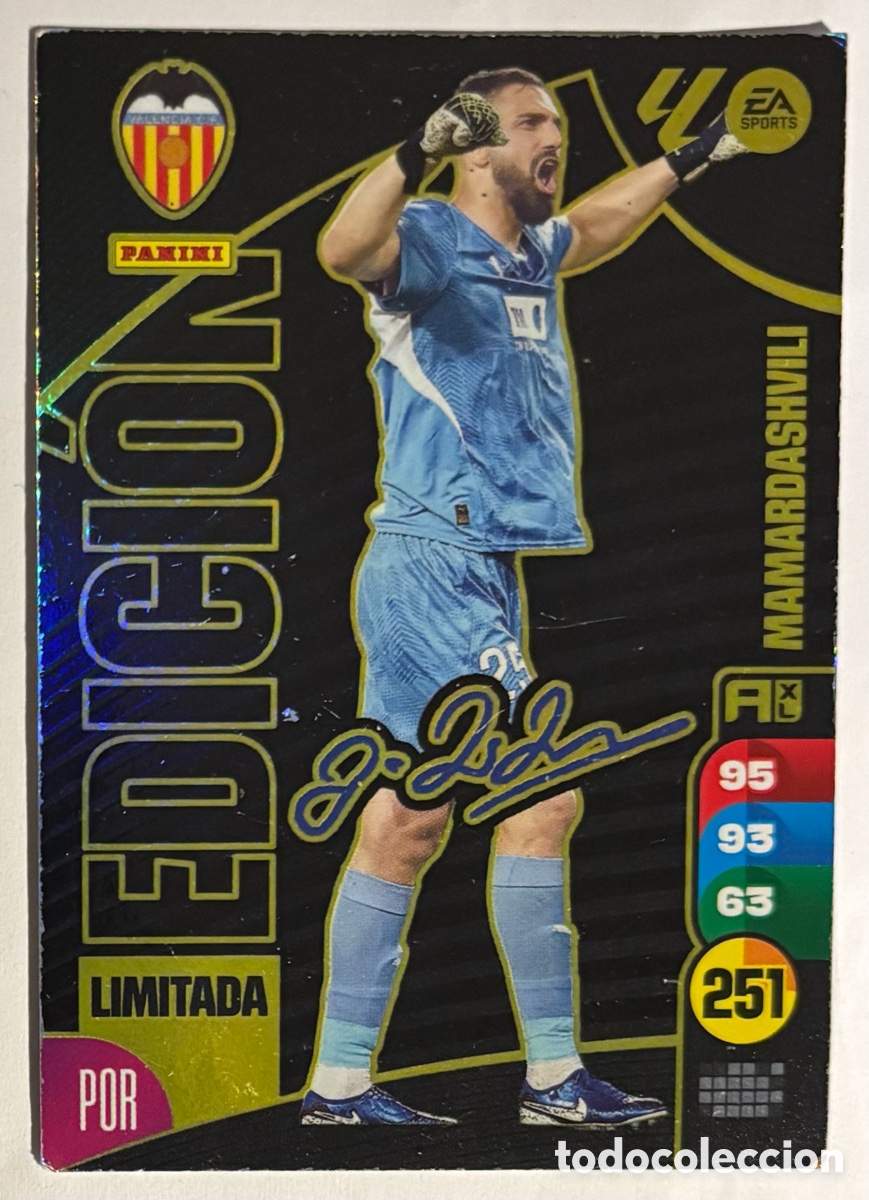 Cromos de Futebol: MAMARDASHVILI (VALENCIA). CARTA EDICI&Oacute;N LIMITADA CON AUT&Oacute;GRAFO PANINI ADRENALYN XL 2024/25.