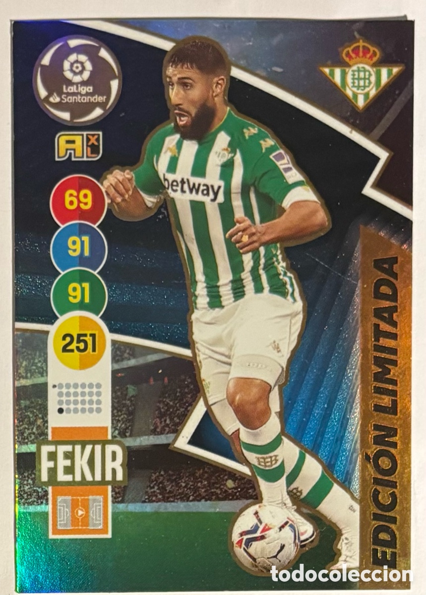 Cromos de f&uacute;tbol: FEKIR (REAL BETIS). CARTA EDICI&Oacute;N LIMITADA PANINI ADRENALYN XL 2020-21.
