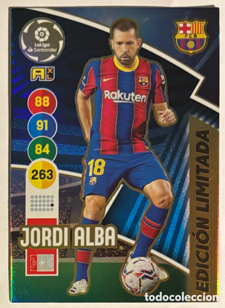 Cromos de f&uacute;tbol: JORDI ALBA (FC BARCELONA). CARTA EDICI&Oacute;N LIMITADA PANINI ADRENALYN XL 2020-21.
