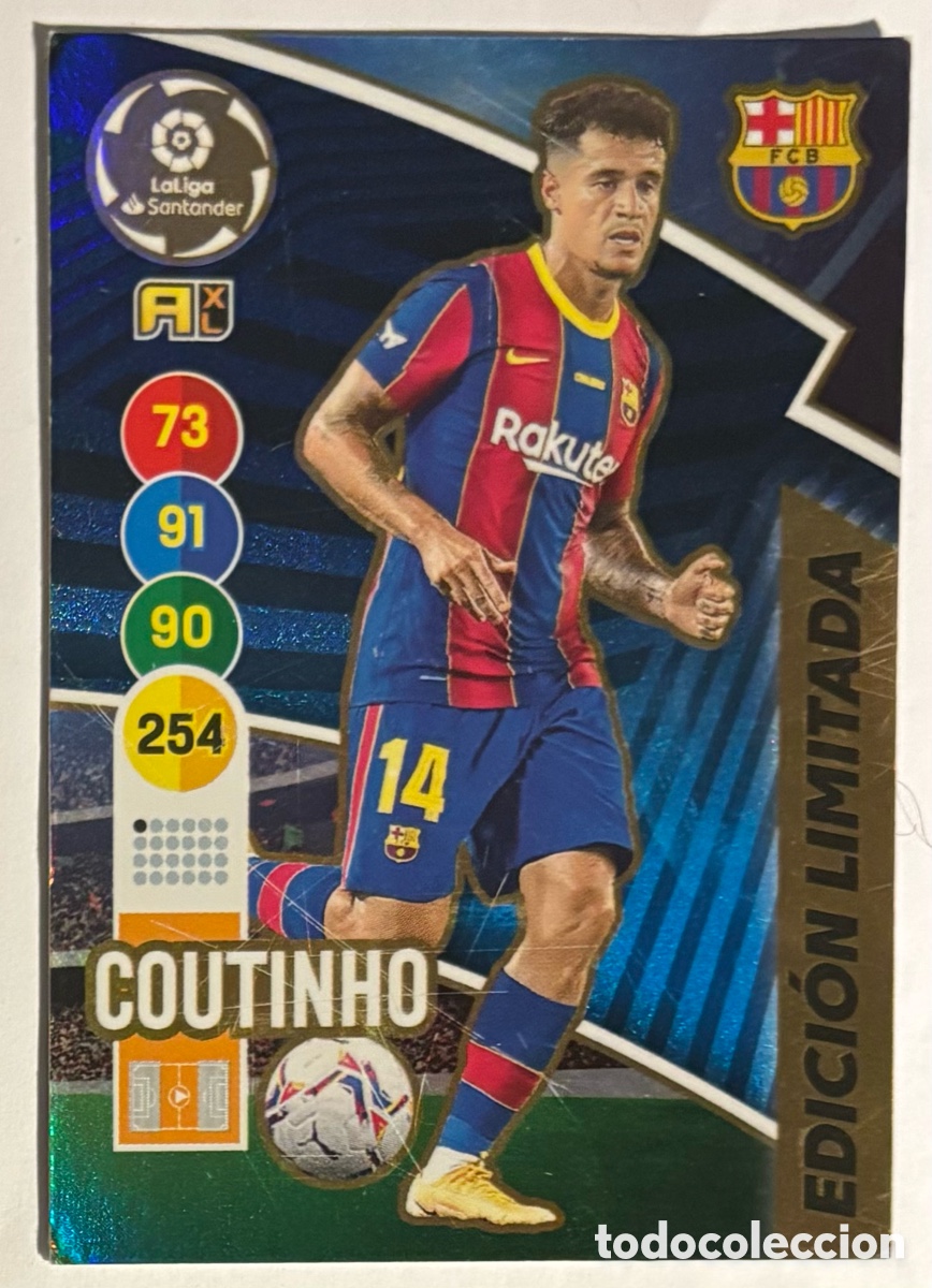 Cromos de f&uacute;tbol: COUTINHO (FC BARCELONA). CARTA EDICI&Oacute;N LIMITADA PANINI ADRENALYN XL 2020-21.